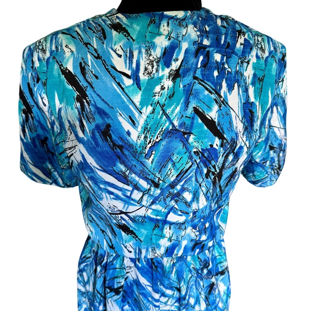 Vintage Vintage 80’s Blue Black Secretary Midi Dress Small Medium Size M / US 6-8 / IT 42-44 - 2 Thumbnail