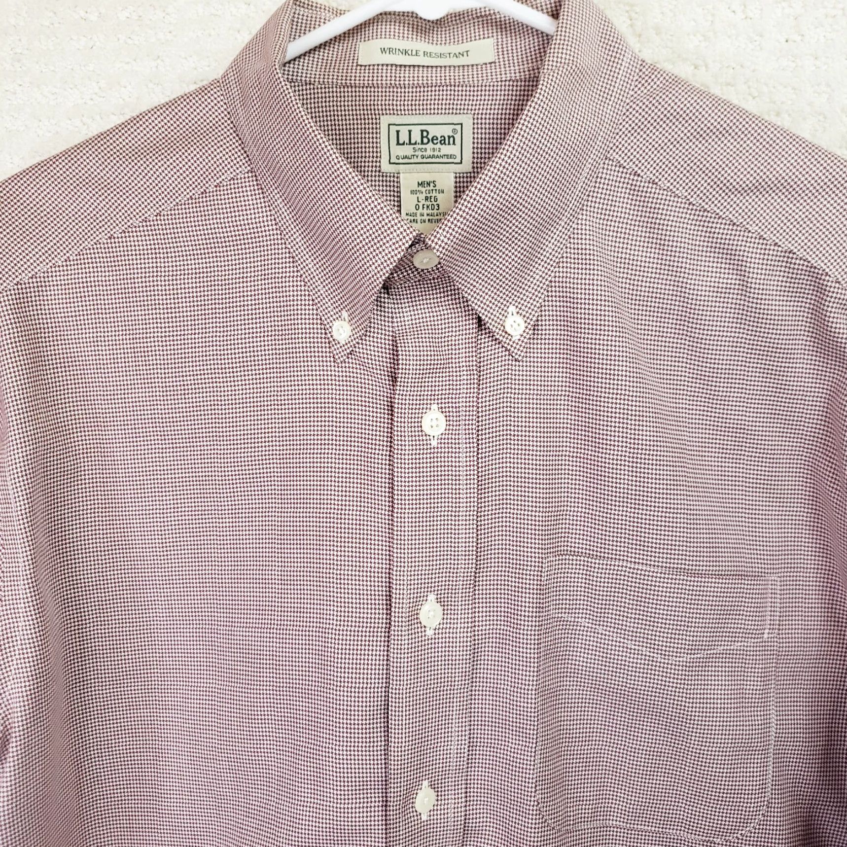 Vintage LL Bean Mens L Red Wrinkle Resistant Long Sleeve Button Up Houndstooth Shirt Size US L / EU 52-54 / 3 - 4 Thumbnail