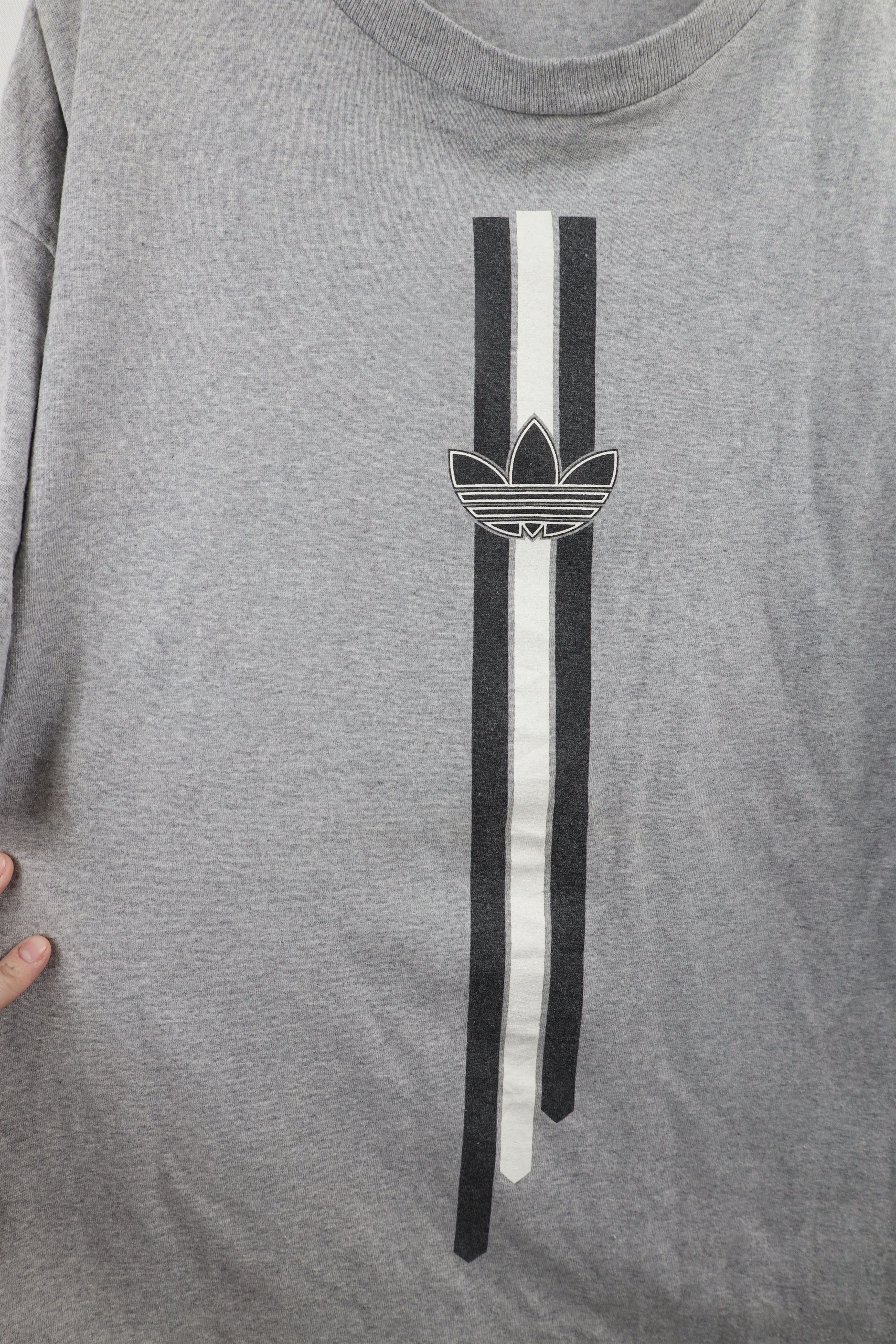 Adidas × Vintage Vintage 90s Adidas Spell Trefoil Striped T-Shirt Gray USA Size US L / EU 52-54 / 3 - 4 Thumbnail