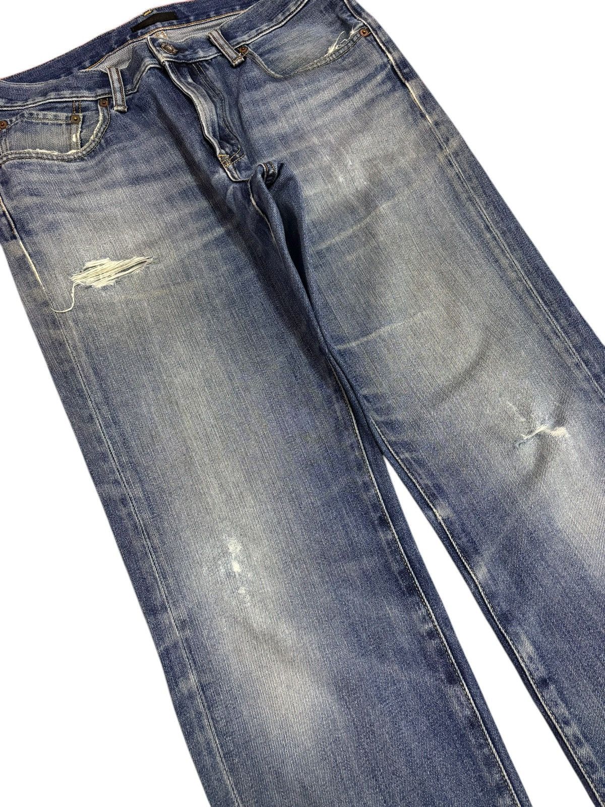 Japanese Brand × Kaihara Denim Vintage Kaihara Uniqlo Distressed Blue Washed Jeans Size US 33 - 3 Thumbnail