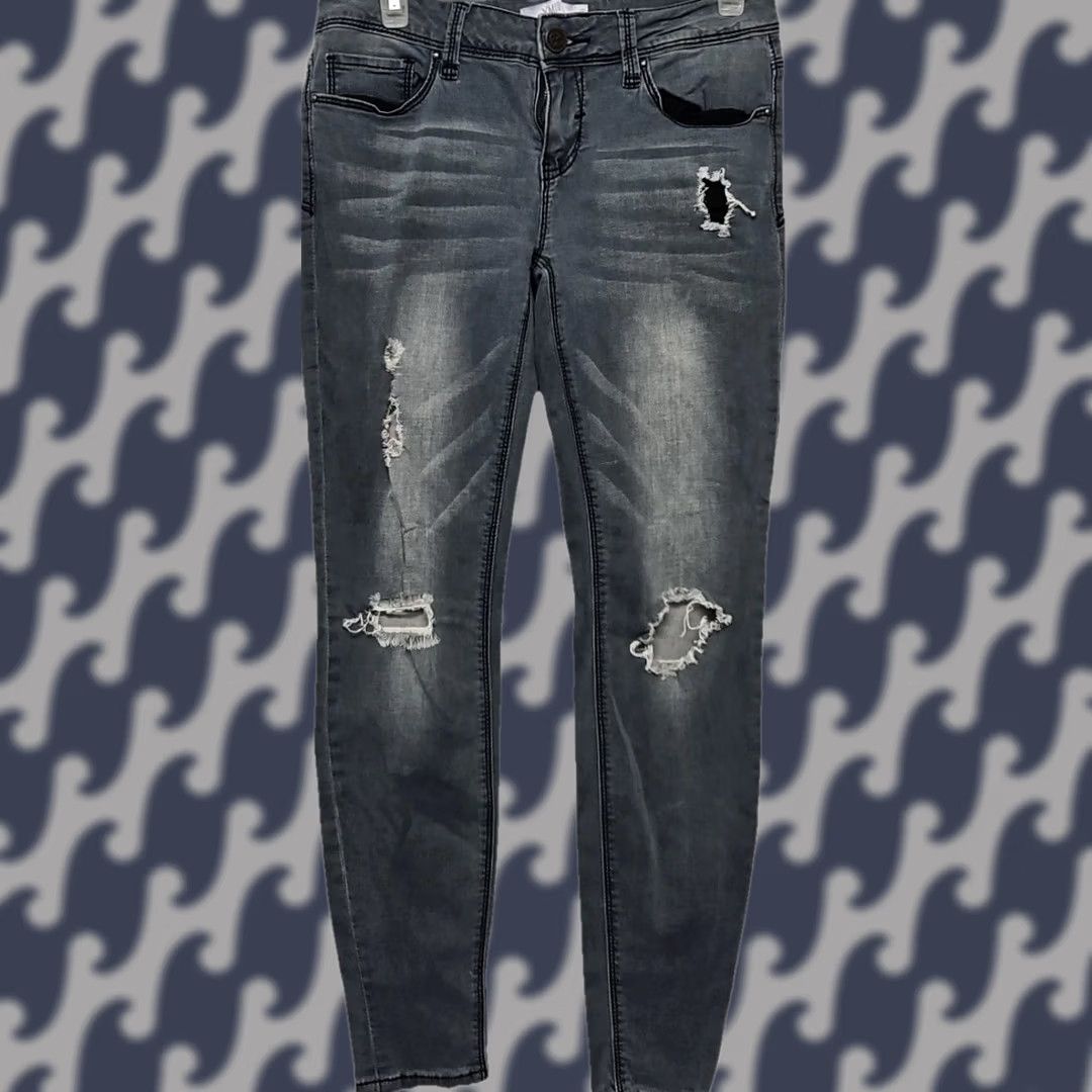 Denime YMI Skinny Jeans Juniors 5 Distressed Ripped Stretch Mid Rise Blue Denim Womens Girls 26in Inseam Regular Separate Zip Button Pant Size 27" / US 4 / IT 40 - 1 Thumbnail