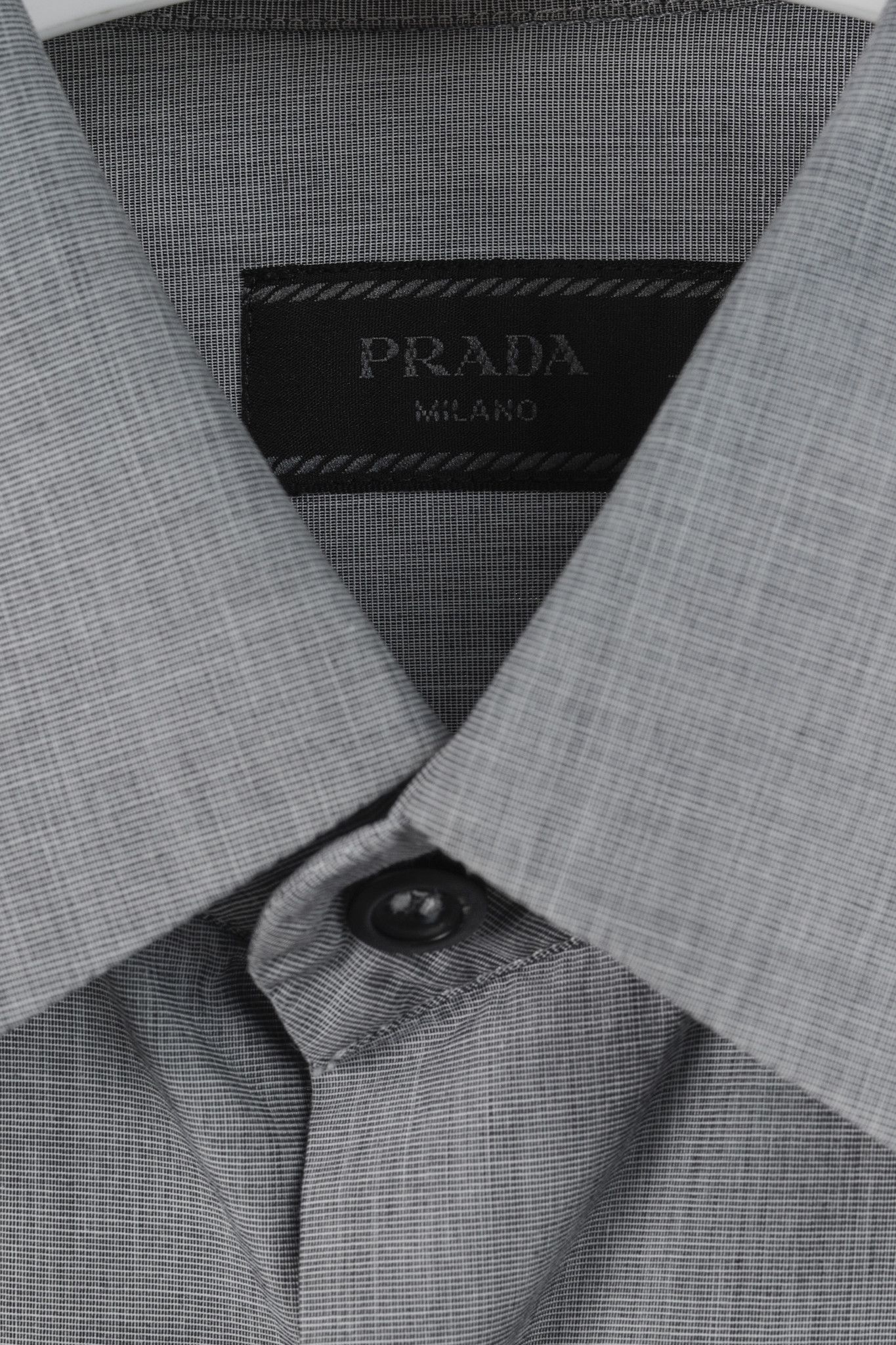 Prada Prada Grey Crosshatched Cotton Button-Up Shirt Size US L / EU 52-54 / 3 - 4 Thumbnail