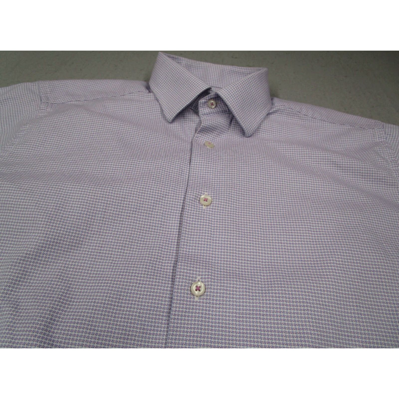 David Donahue David Donahue Dress Shirt Men Slim Purple Button Up 100% Cotton Dobby Trim Fit Long Sleeve Workwear Shirt Size 34R - 2 Thumbnail