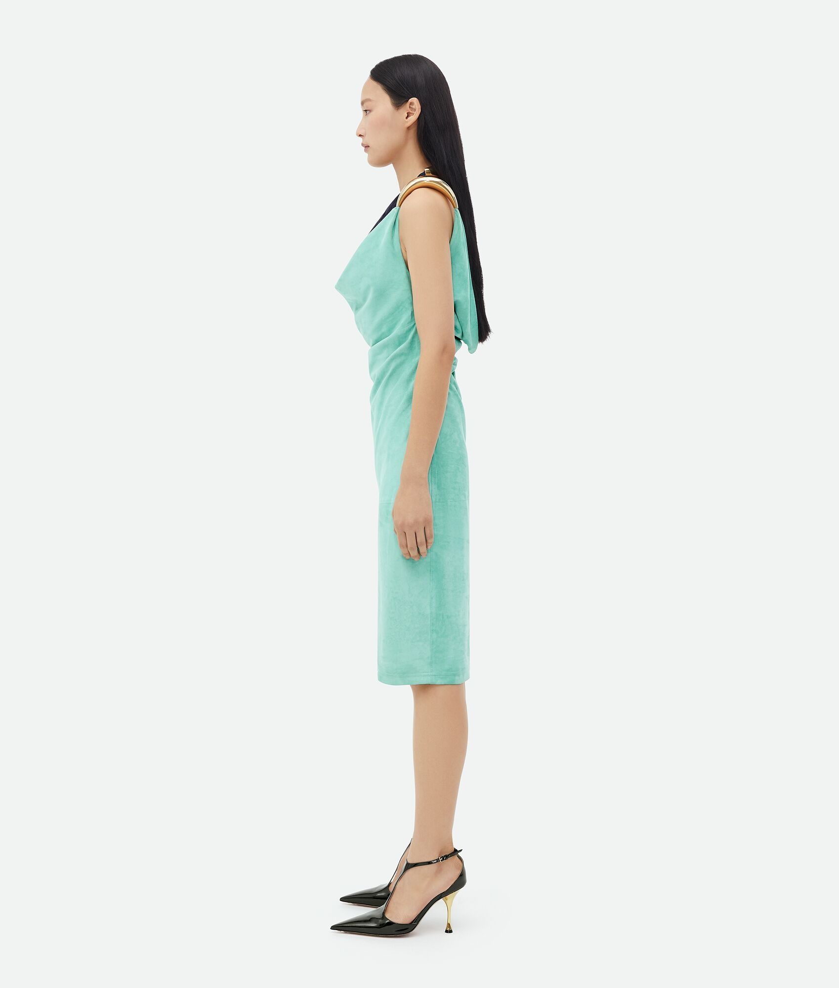 Bottega Veneta o1bcso1str0225 Fluid Suede Midi Dress With Metal Detail Size S / US 4 / IT 40 - 2 Thumbnail