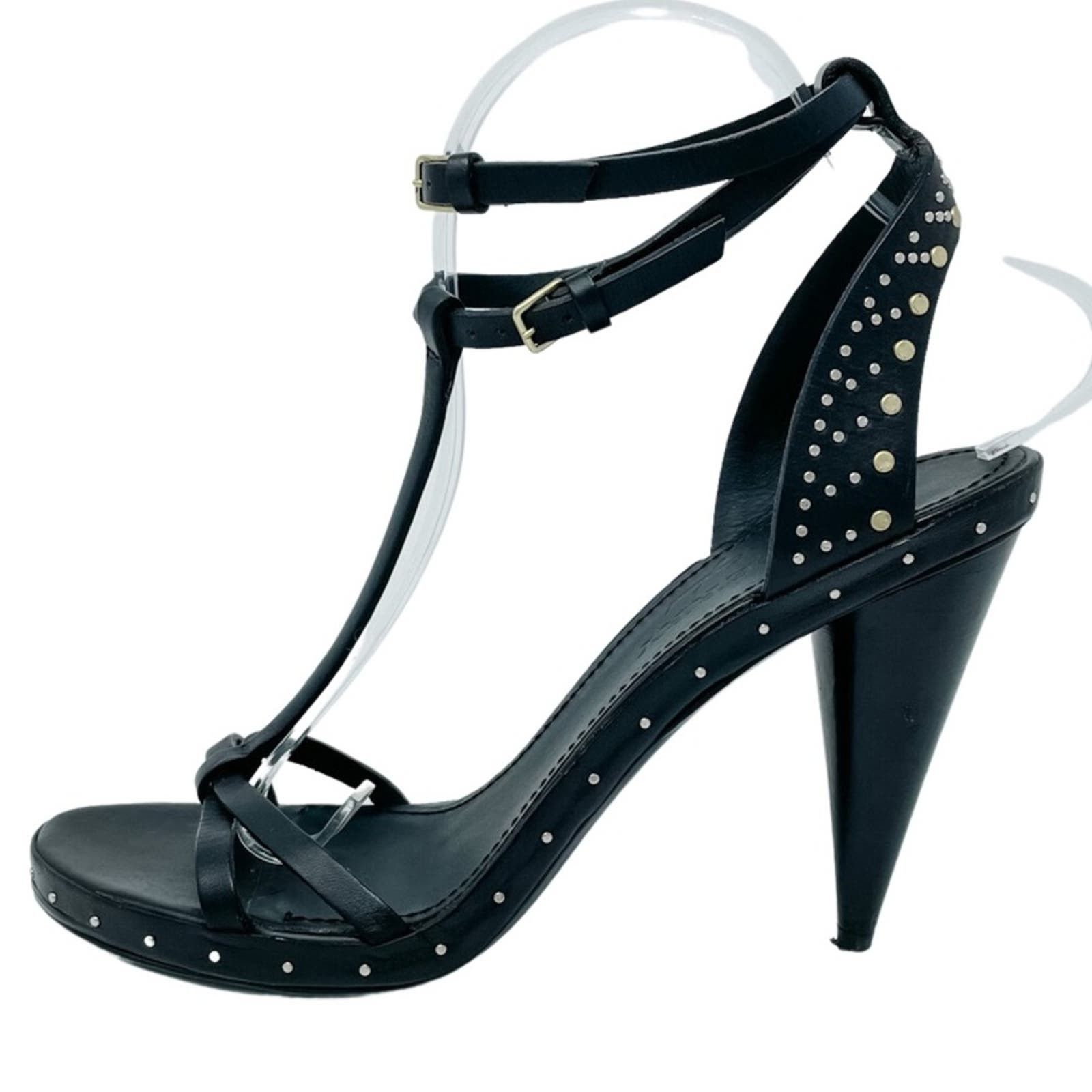 image of Burberry Black Riveted T-Strap Cone Heel Shoes Sandals Size 39, Women's