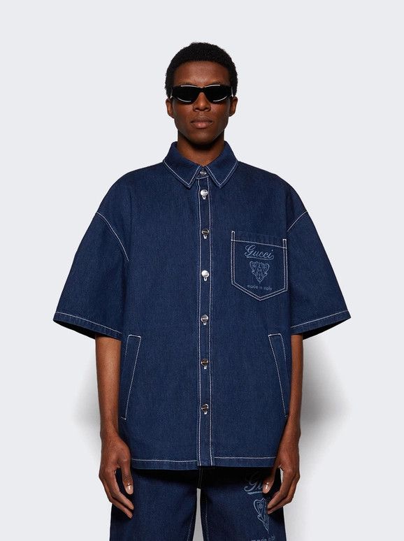 Gucci o1loc1c1125 815658 Lasered Denim Shirt in Midnight Blue Size US L / EU 52-54 / 3 - 2 Thumbnail