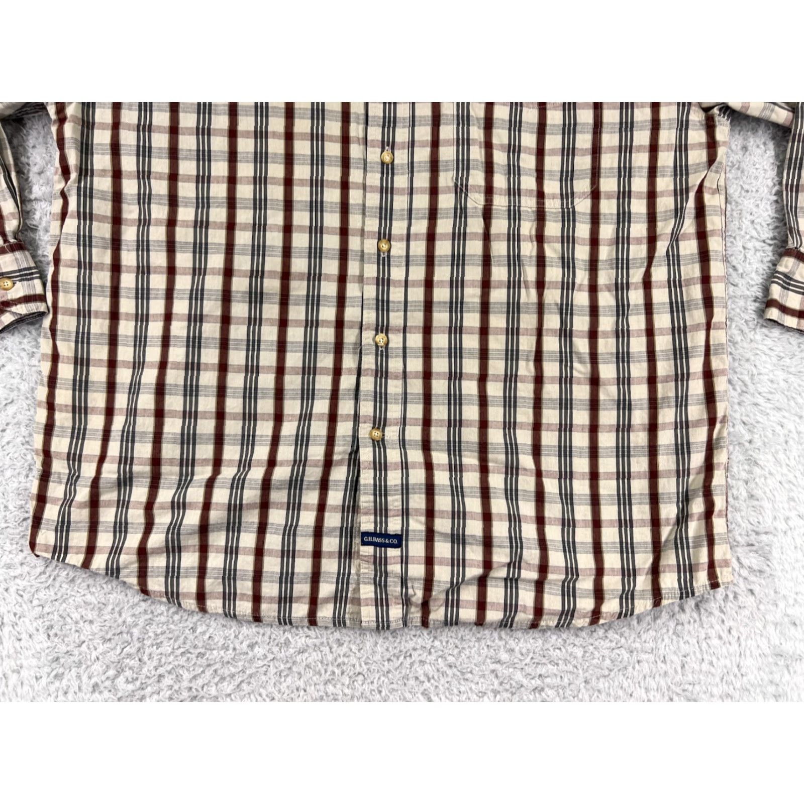 Vintage G.H. Bass & Co. Shirt Mens XL Beige Plaid Button-Down Cotton Long Sleeve with Pocket - Vintage? No; Regular Fit; Mens Clothing Size US XL / EU 56 / 4 - 5 Thumbnail