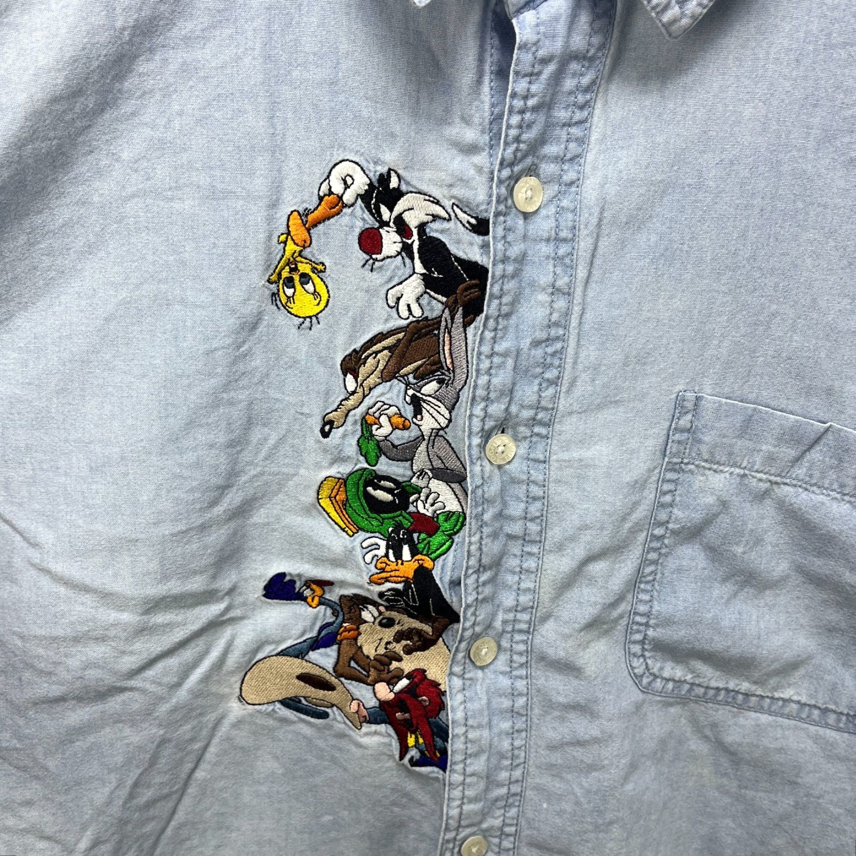 Vintage VINTAGE 90s Looney Tunes Button-Up Longsleeve Shirt 2XL Men Blue XXXL? Size US XXL / EU 58 / 5 - 3 Thumbnail