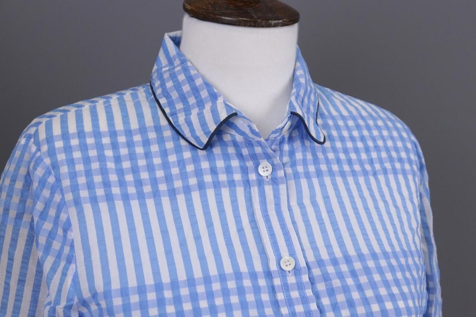 Gianni Valentino GANNI Blue Check Button Down Blouse Shirt Size 36 Size M / US 6-8 / IT 42-44 - 7 Thumbnail