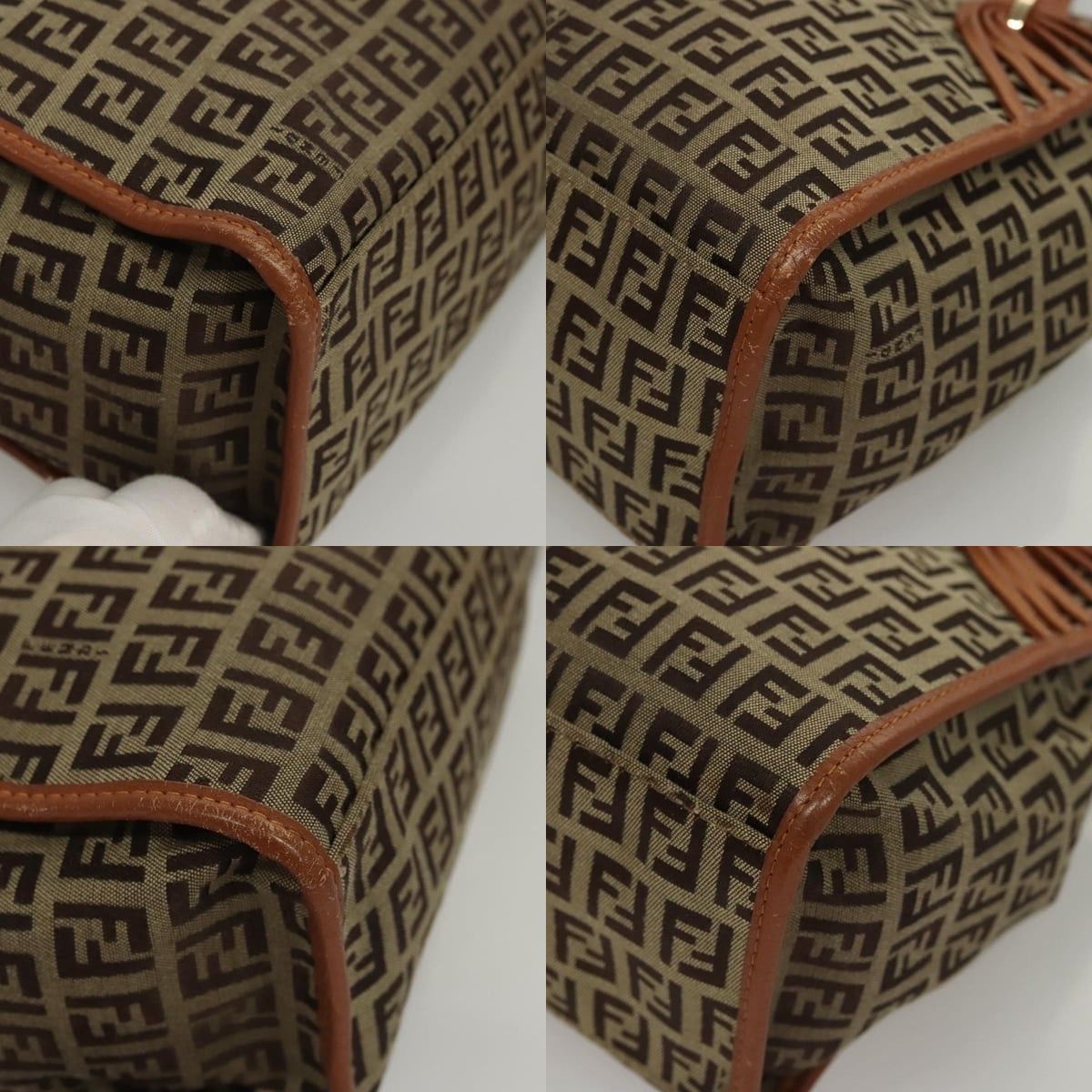 FENDI Zucchino Canvas Hand Bag Brown Gold