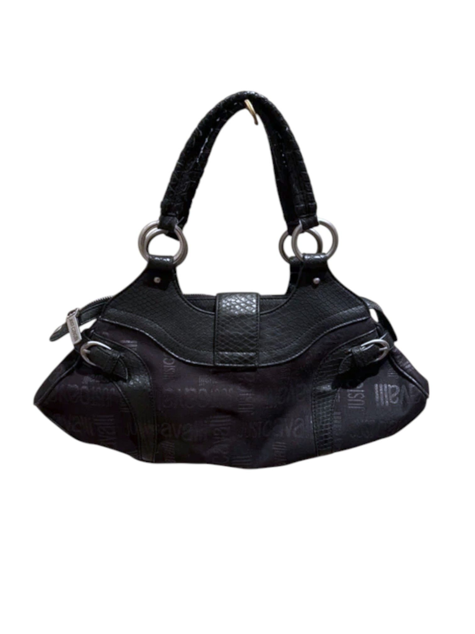Just Cavalli Just Cavalli Black Monogram Canvas & Python Hobo Bag c.2000s Size ONE SIZE - 2 Thumbnail