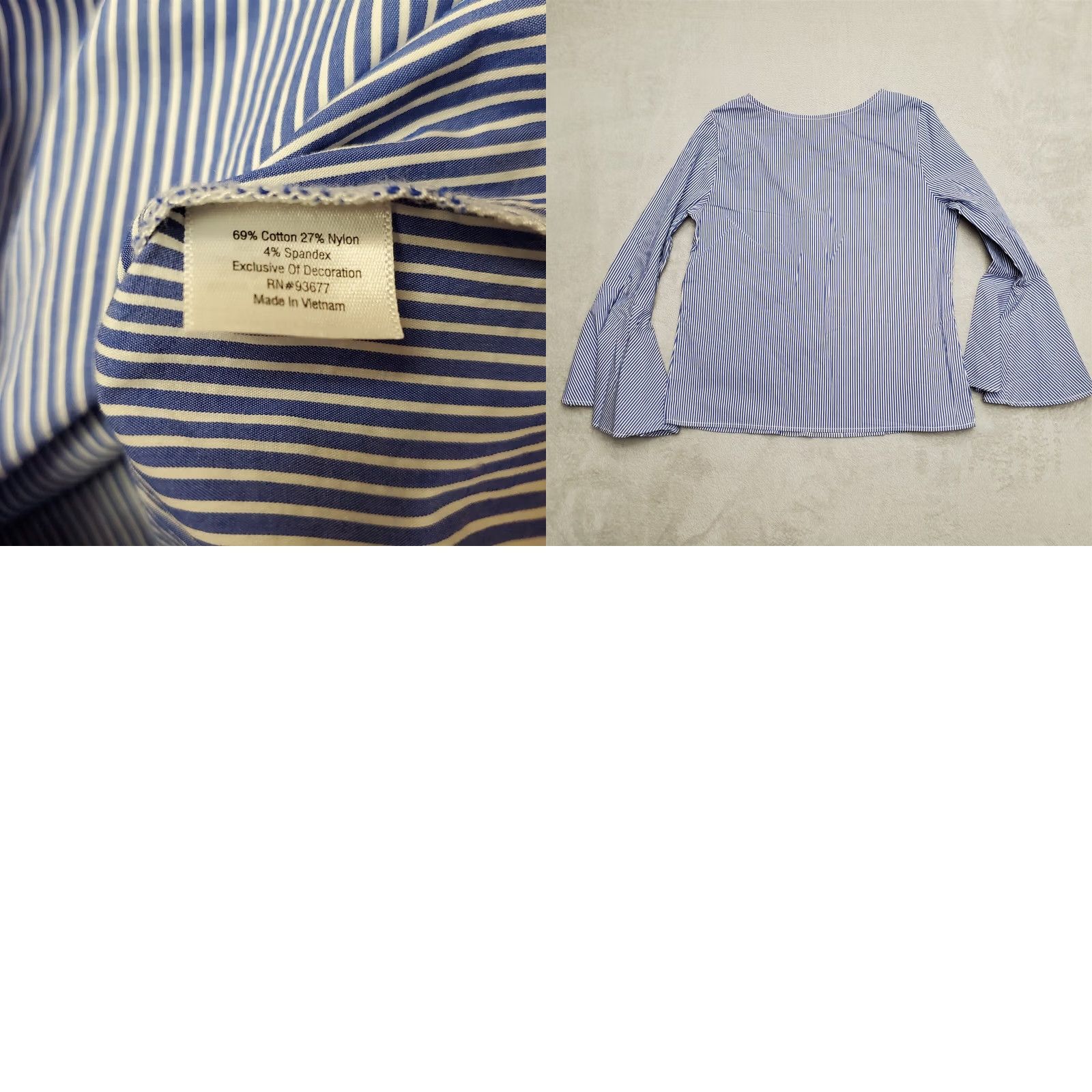 Vintage St Johns Bay Shirt Womens M Petite Blue Striped Floral Embroidered Bell Sleeve Shirt Womens PM Blue Striped Floral Embroidered Bell Sleeve Size M / US 6-8 / IT 42-44 - 8 Thumbnail