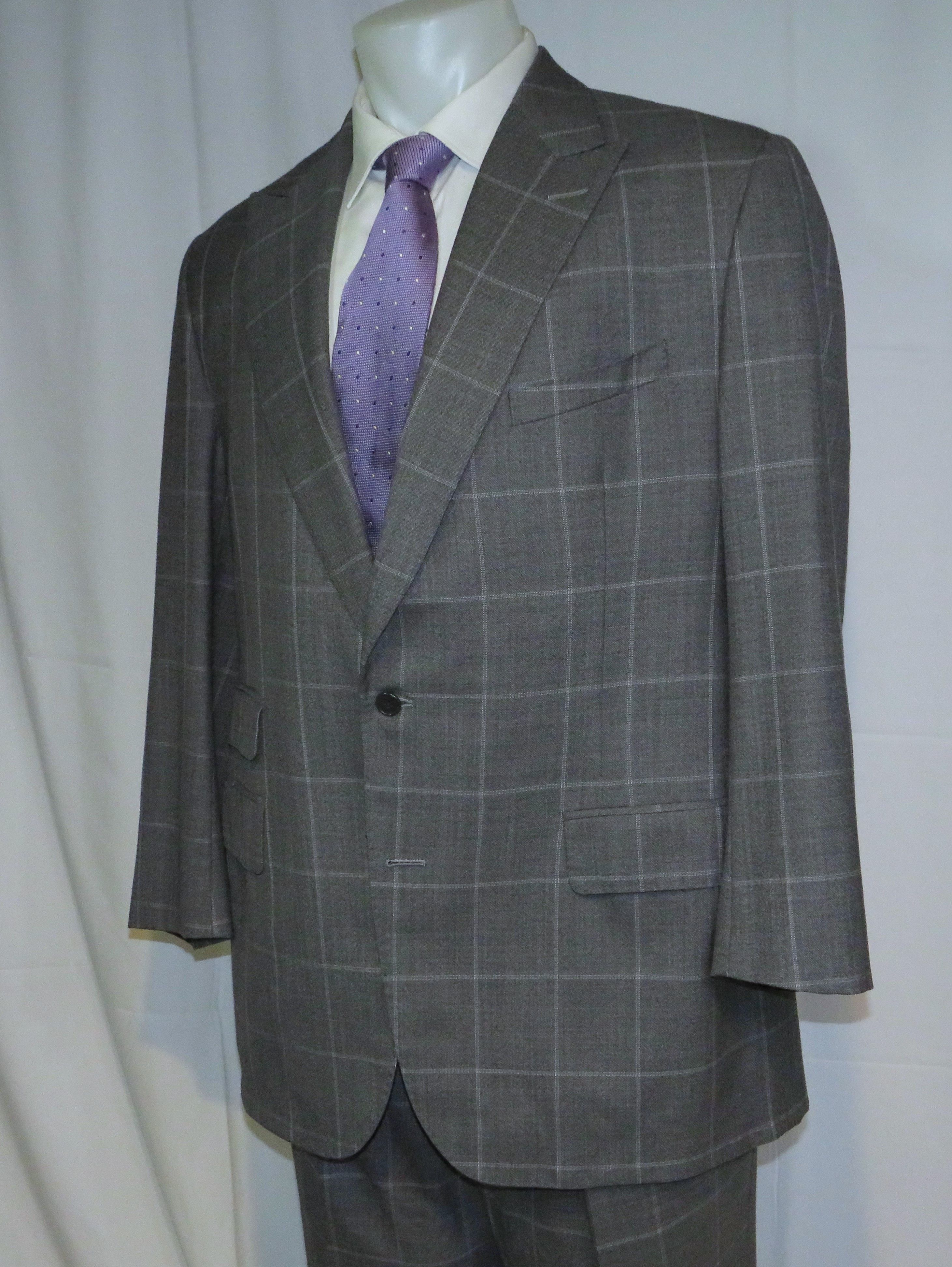 Alan Flusser Gray Windowpane Two Button Suit 42L Size 42L - 8 Thumbnail
