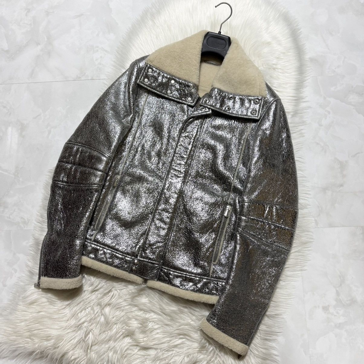 Bottega Veneta RARE Bottega Veneta Shearling Metallic Leather Biker Jacket Size US M / EU 48-50 / 2 - 6 Thumbnail