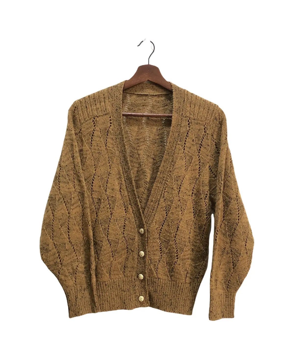 Japanese Brand Gold Brown Embroidery Pointelle Aesthetic Button Up Cardigan Size M / US 6-8 / IT 42-44 - 1 Thumbnail