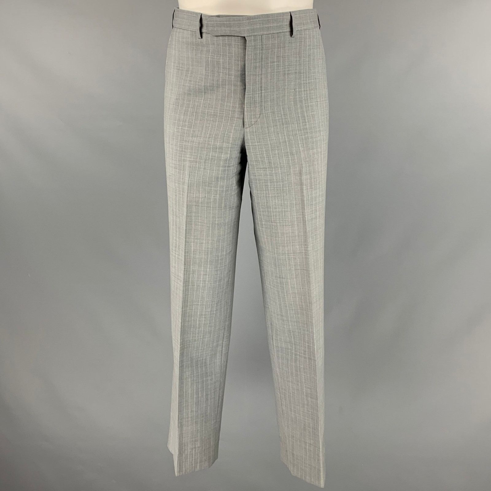 Corneliani 40 Grey Cream Pinstripe Virgin Wool Single Breasted Suit Size 40R - 4 Thumbnail