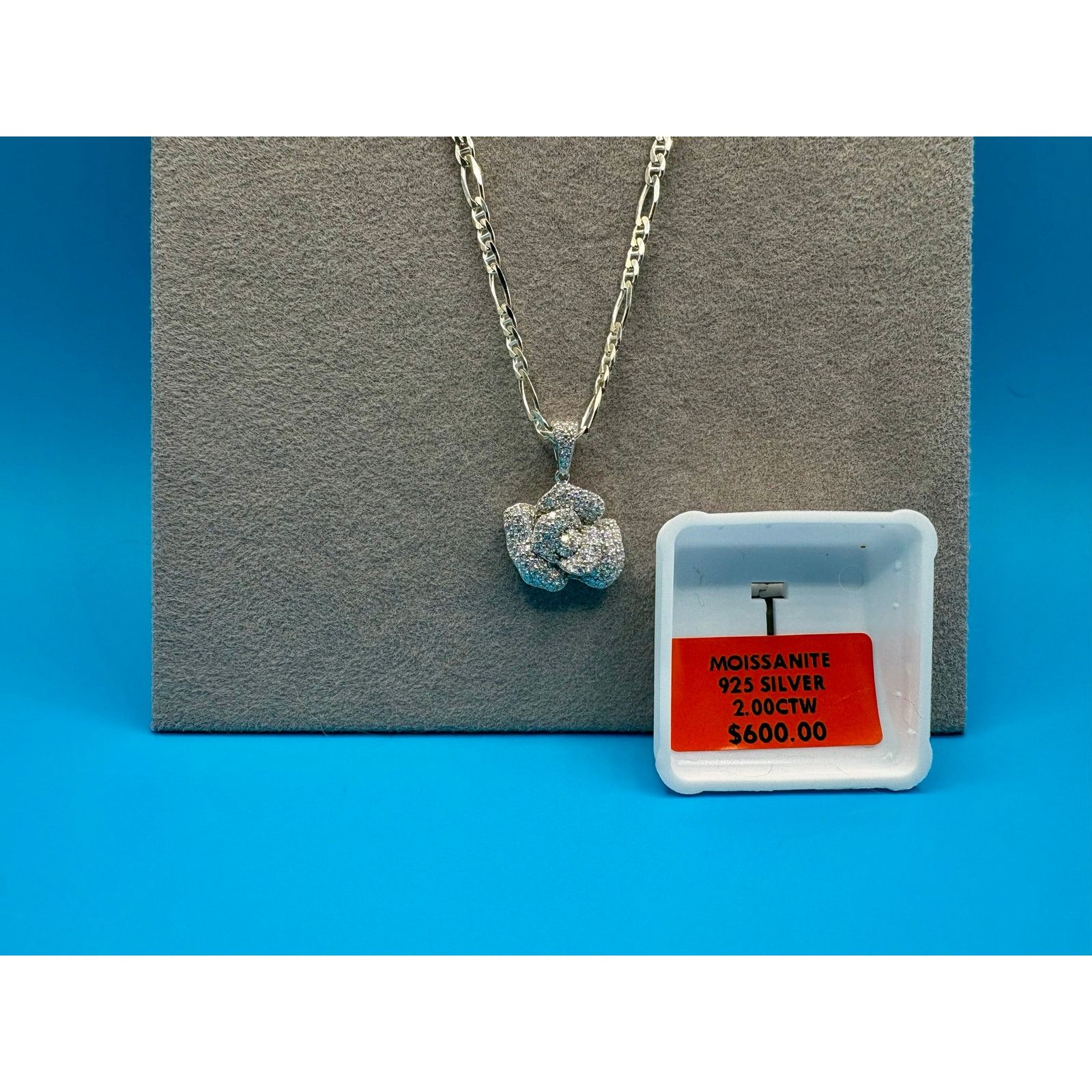 Jewelry NEW 2ct. Moissanite Rose Pendant & 17" Figaro Chain, Stamped Size ONE SIZE - 1 Thumbnail