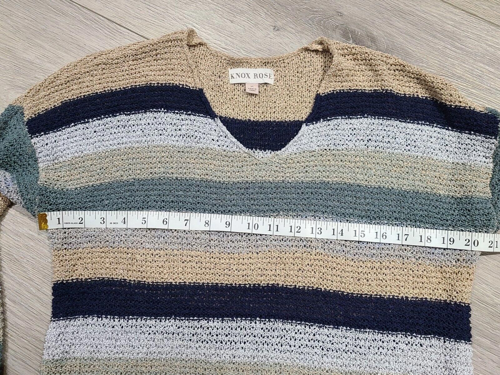 Designer Knox Rose Sweater Medium Striped Loose Knit V Neck crochet Size M / US 6-8 / IT 42-44 - 5 Thumbnail