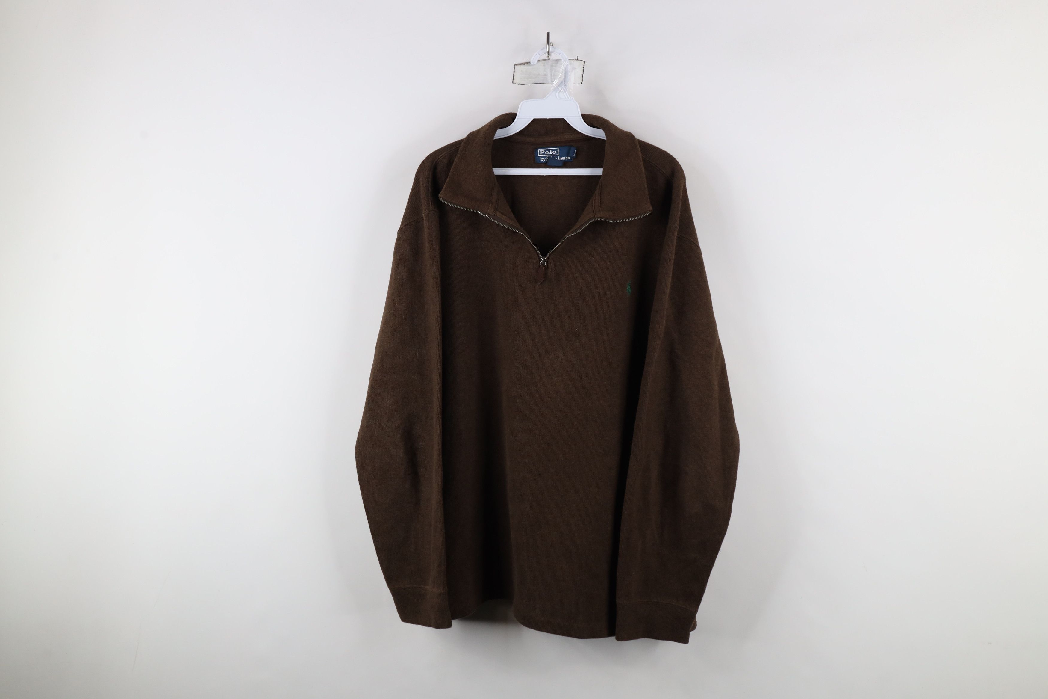 Ralph Lauren × Vintage Vintage 90s Ralph Lauren Ribbed Knit Half Zip Sweater Brown Size US XXL / EU 58 / 5 - 1 Thumbnail