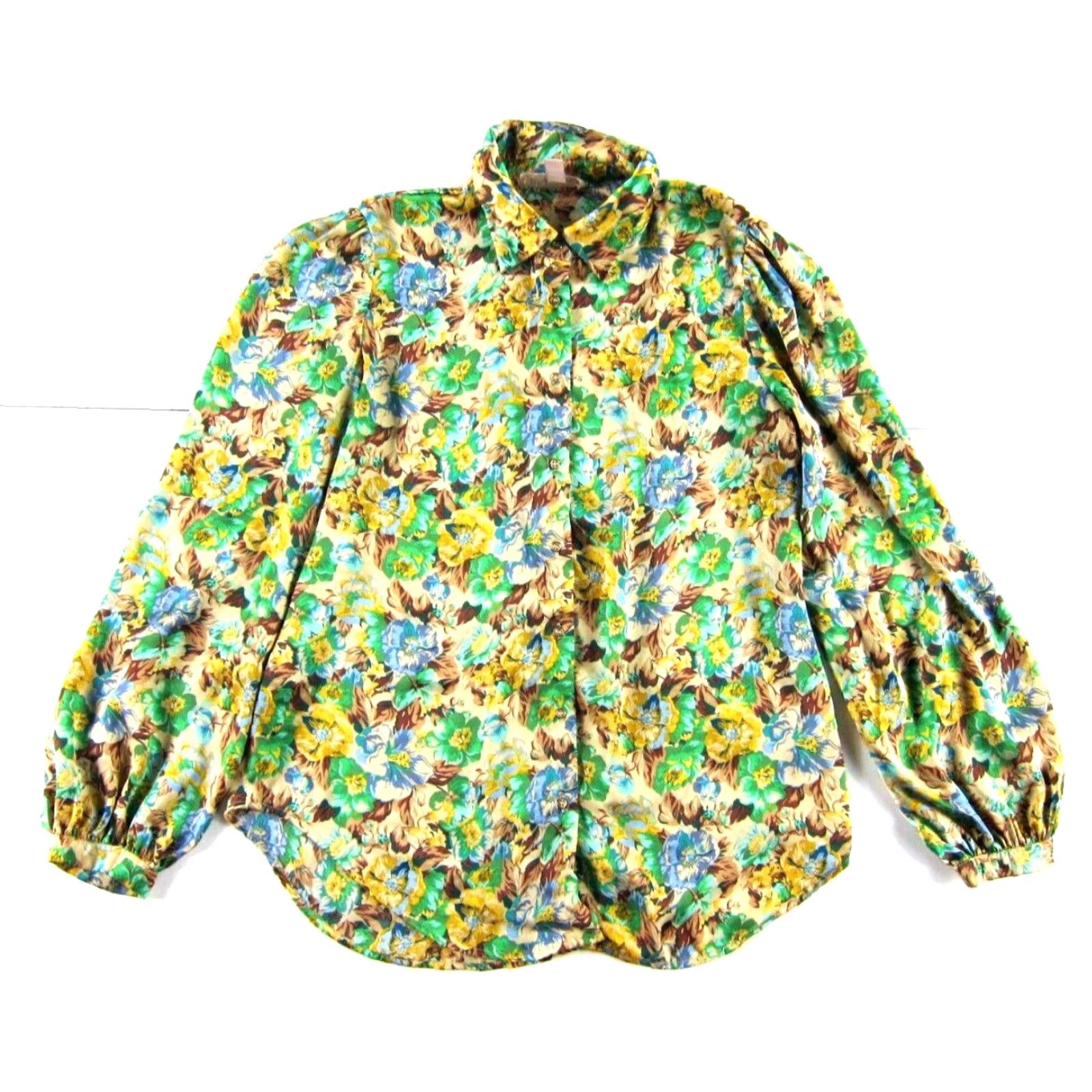 Vintage Philosophy Green Floral Silky Button Up Long Sleeve Blouse S Size S / US 4 / IT 40 - 2 Thumbnail