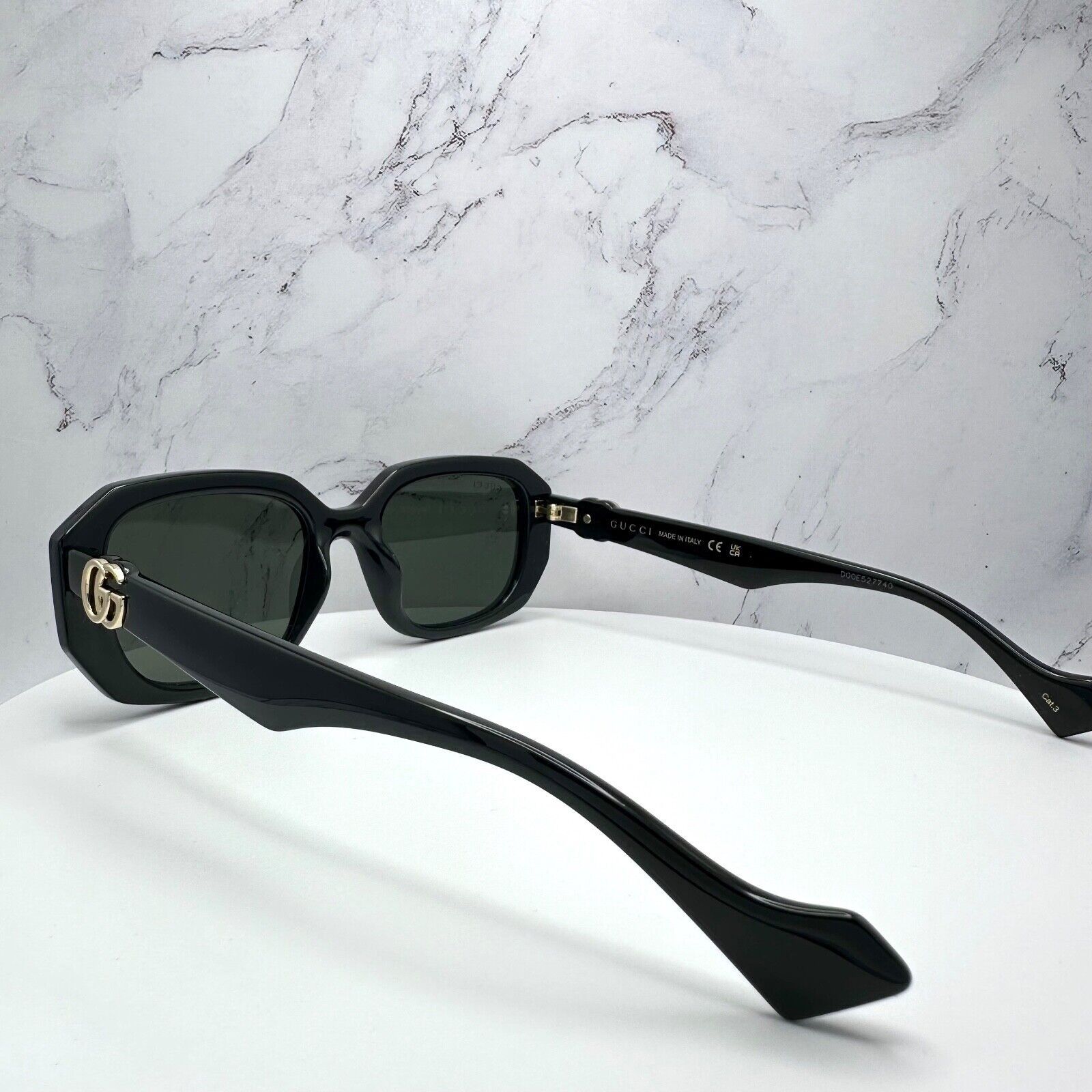 Gucci New Gucci Sunglasses Black Geometric Rectangle Gold GG Size ONE SIZE - 17 Thumbnail