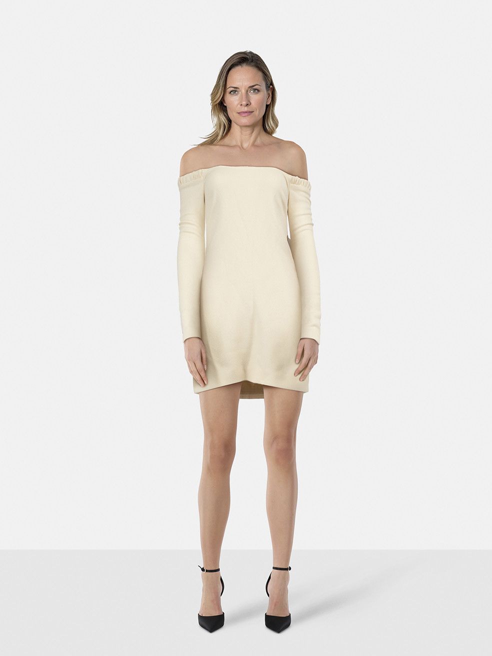 KHAITE Ecru Wool Mini Off Shoulder Dress Size XS / US 0-2 / IT 36-38 - 1 Thumbnail