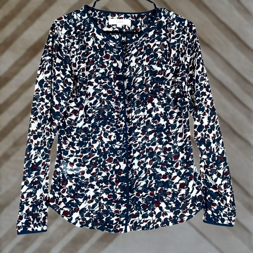 Ann Taylor Ann Taylor LOFT Womens Blouse Multi Floral Sheer Button Down Long Sleeve XS Size XS / US 0-2 / IT 36-38 - 1 Thumbnail
