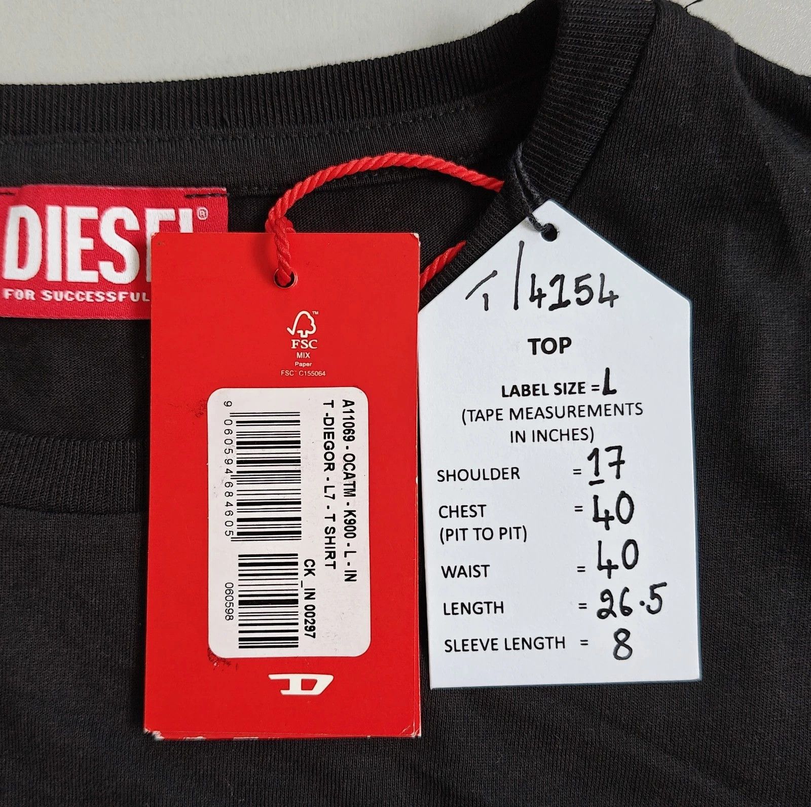 Diesel DIESEL Black T-shirt with DSL 78 Denim print T 4154 Size US L / EU 52-54 / 3 - 5 Thumbnail
