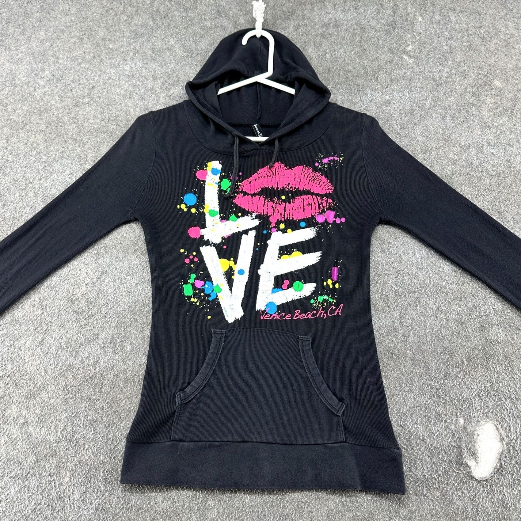Vintage VINTAGE Sweet Girl Jacket Black M Womens Ribbed Kint Hoodie Love Venice Beach Stretch Y2K Logo Graphic Print Size M / US 6-8 / IT 42-44 - 3 Thumbnail