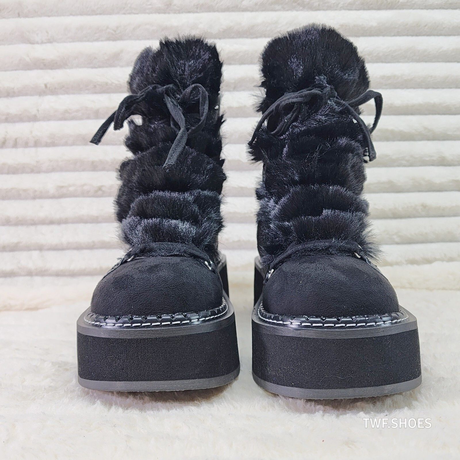 Other Emily Black Furry Heart Chain Goth 2" Platform Ankle Boots 5 Size US 11 / IT 41 - 4 Thumbnail