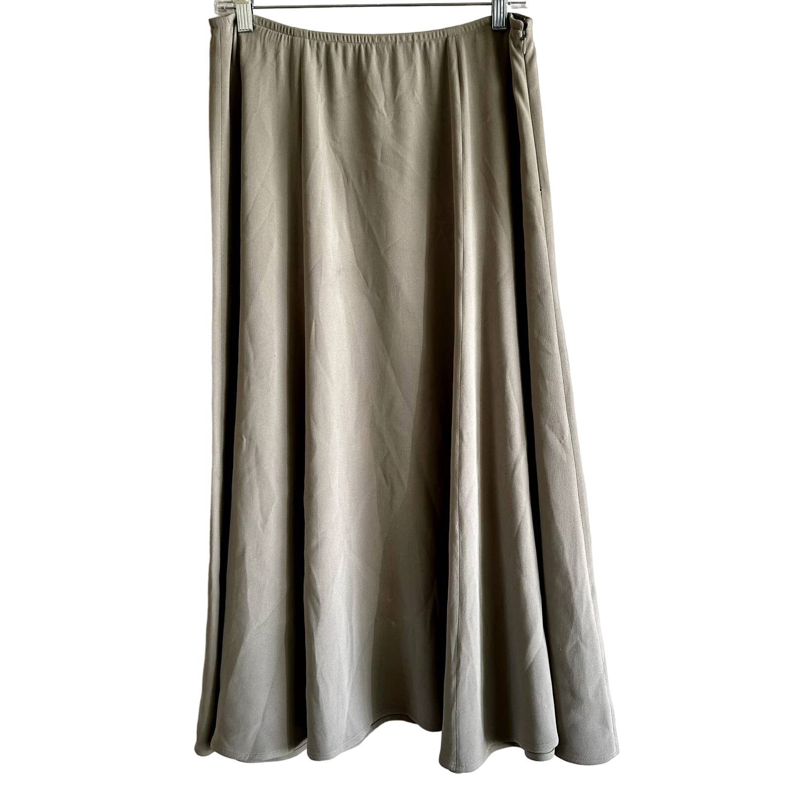 Eileen Fisher Midi Skirt Silk A Line Side Zip Beige Medium
