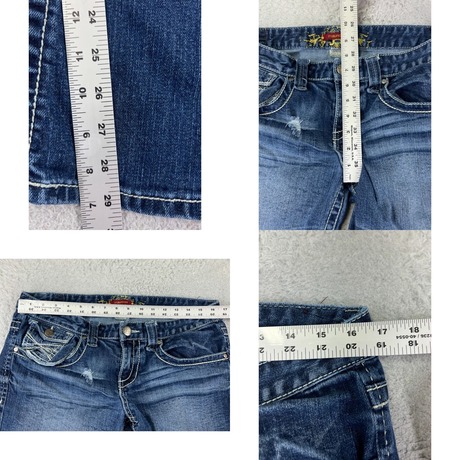 Vintage Maurices Jeans Women 11 Blue Denim Flare Low Distressed Cotton 32x29 Jeans Size 32" / US 10 / IT 46 - 8 Thumbnail