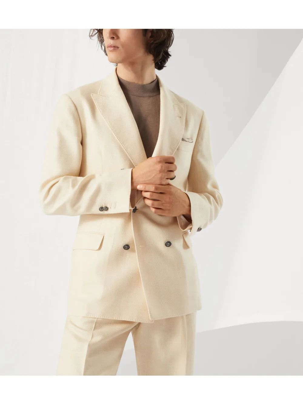 Brunello Cucinelli o1y0526 Double-breasted Blazer in Ivory Size US S / EU 44-46 / 1 - 2 Thumbnail