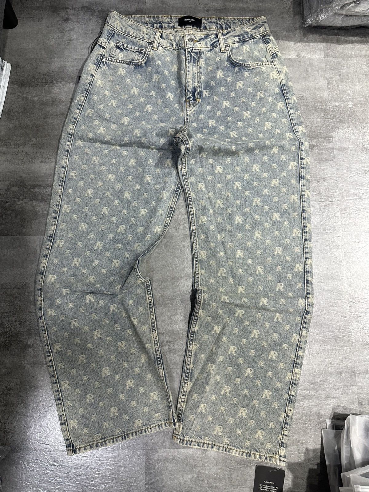 Represent Clo. Represent R3 Monogram Baggy Denim - Stone Wash Size US 33 - 1 Thumbnail