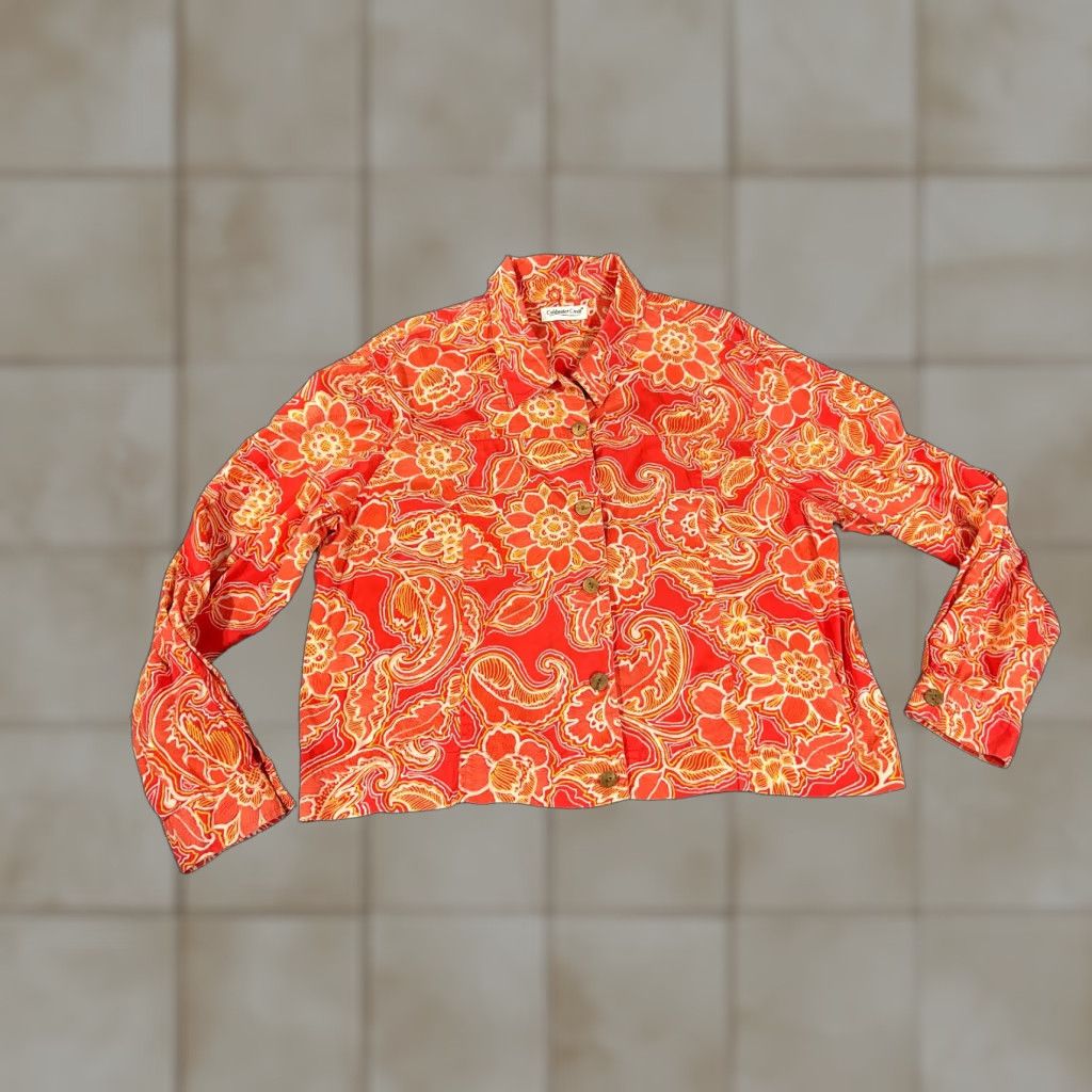 Coldwater Creek Coldwater Creek Jacket XL Red Floral Paisley Button Up Lightweight Size XL / US 12-14 / IT 48-50 - 1 Thumbnail