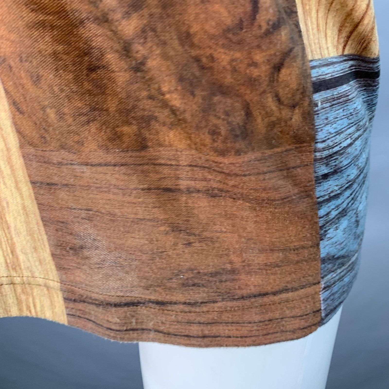 Todd Oldham 1980s M Brown Blue Polyester Patchwork Wood Grain T-Shirt Size M / US 6-8 / IT 42-44 - 6 Thumbnail