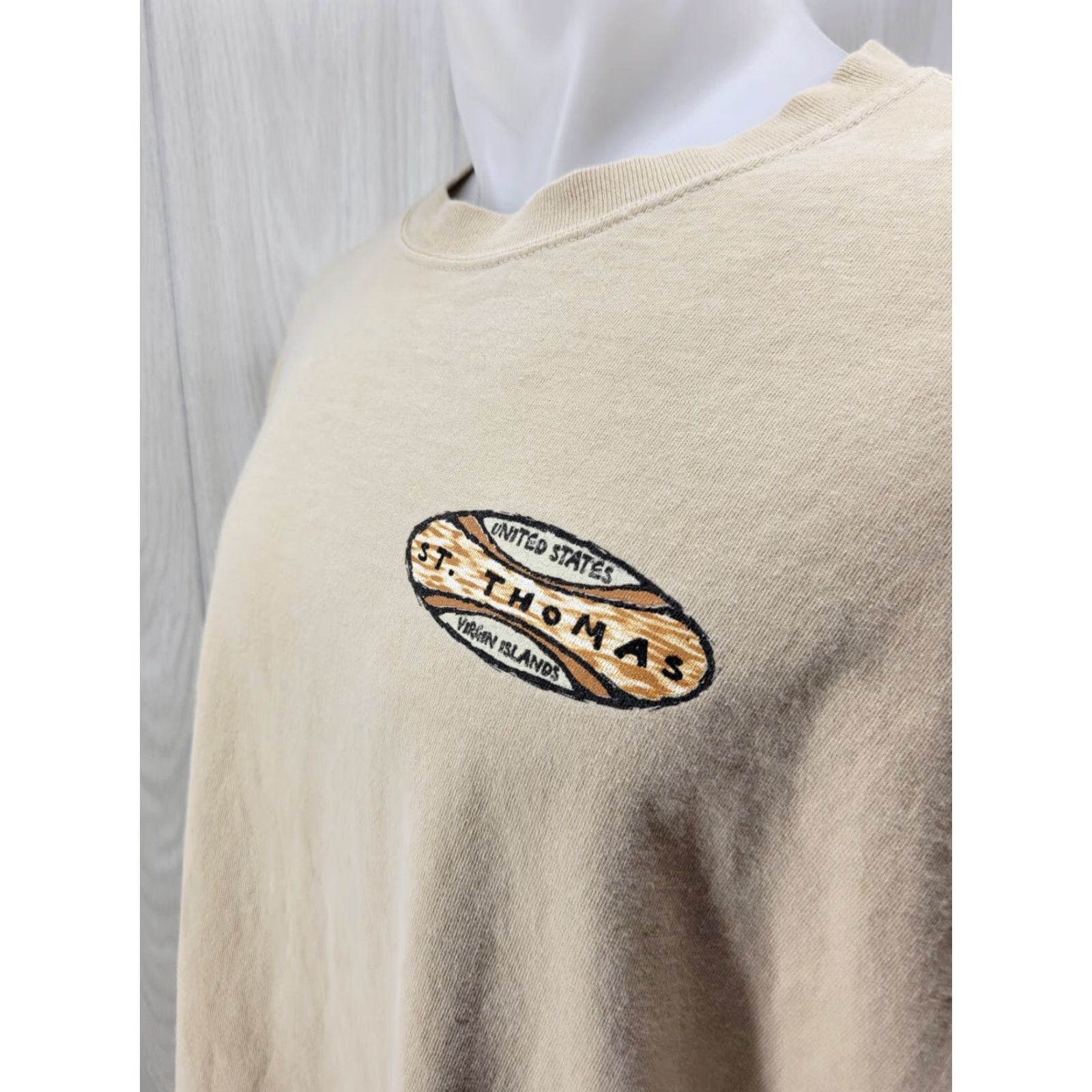 Vintage St Thomas US Virgin Islands T Shirt Tan XL Men Graphic Tee Island Crew Neck Short Sleeve Cotton Blend Vintage: No Size US XL / EU 56 / 4 - 3 Thumbnail