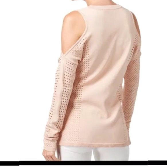 Bar III Bar III Cold-Shoulder Sweater Womens Pullover Ballet Pink XS Perforated Long Sleeve Size XS / US 0-2 / IT 36-38 - 2 Thumbnail