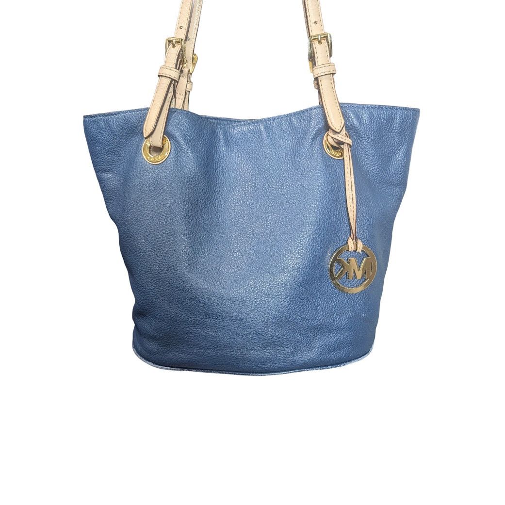 Michael Kors Jet Set Blue Pebbled Leather Shoulder Tote, Women's