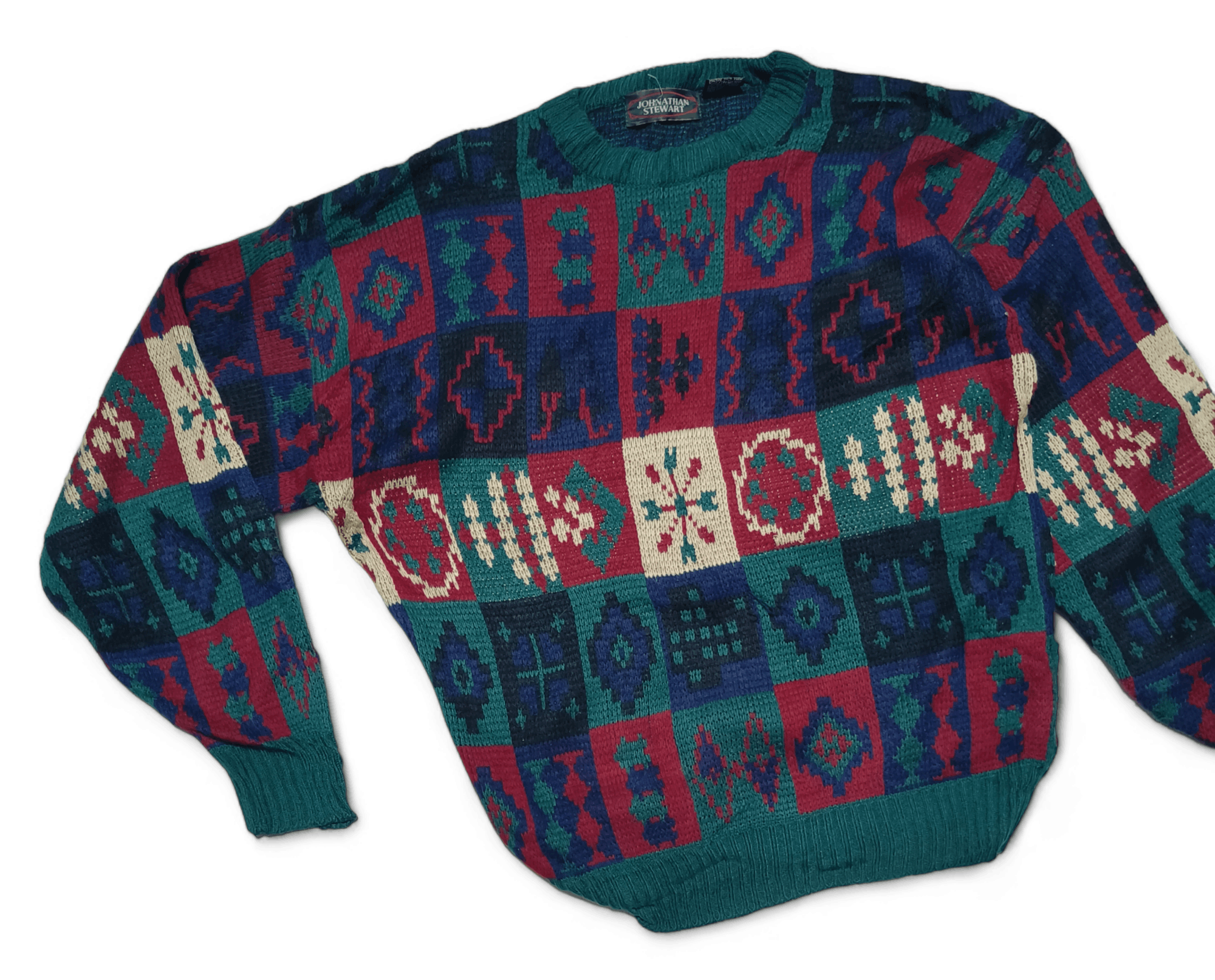 Other Vintage 80s JOHNATHAN STEWART Ethnic Motifs Knit Sweater Size US L / EU 52-54 / 3 - 3 Thumbnail