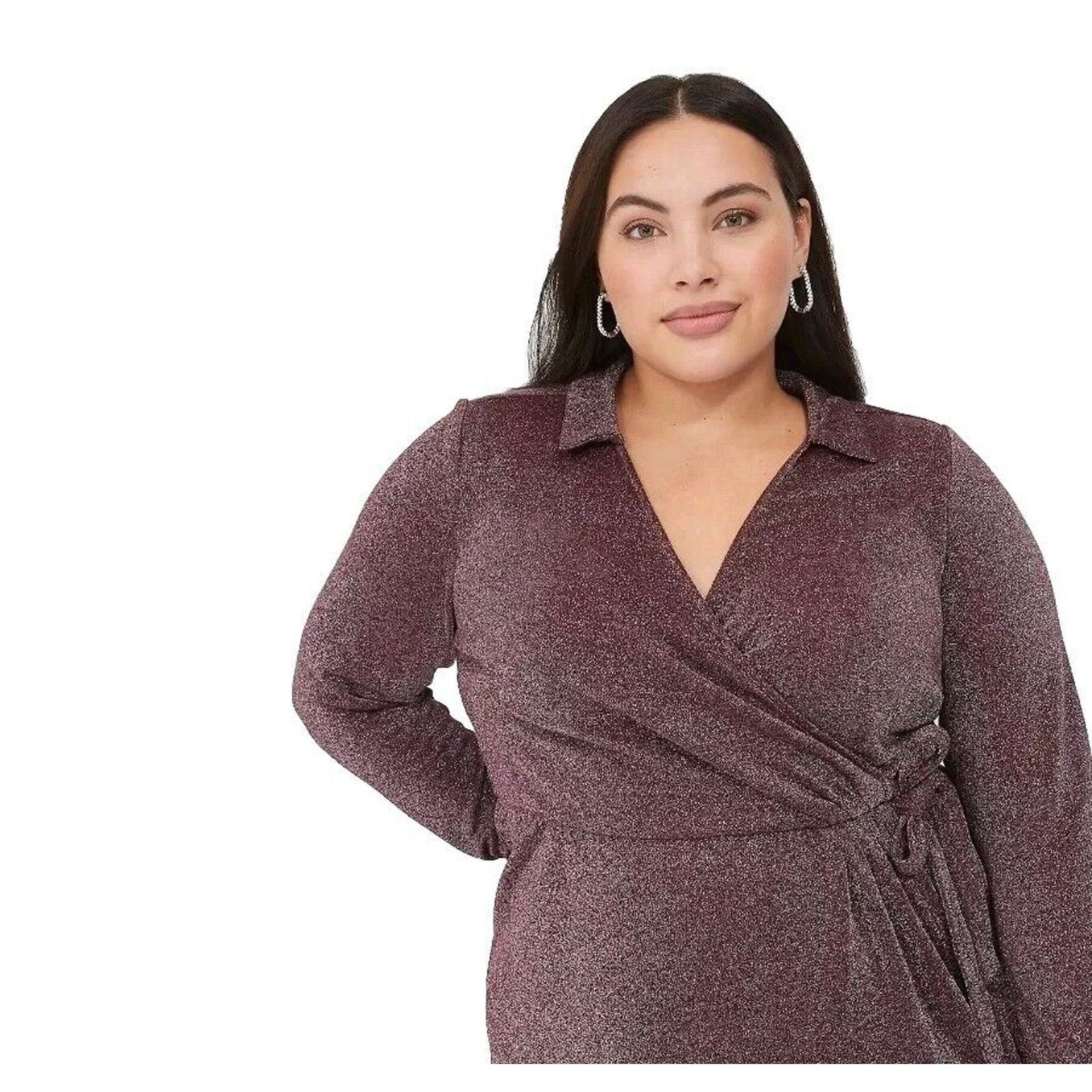 Other Lane Bryant Lurex Faux-Wrap Dress Plus 22 Cranberry Sparkle Size 3XL / US 20-22 - 4 Thumbnail