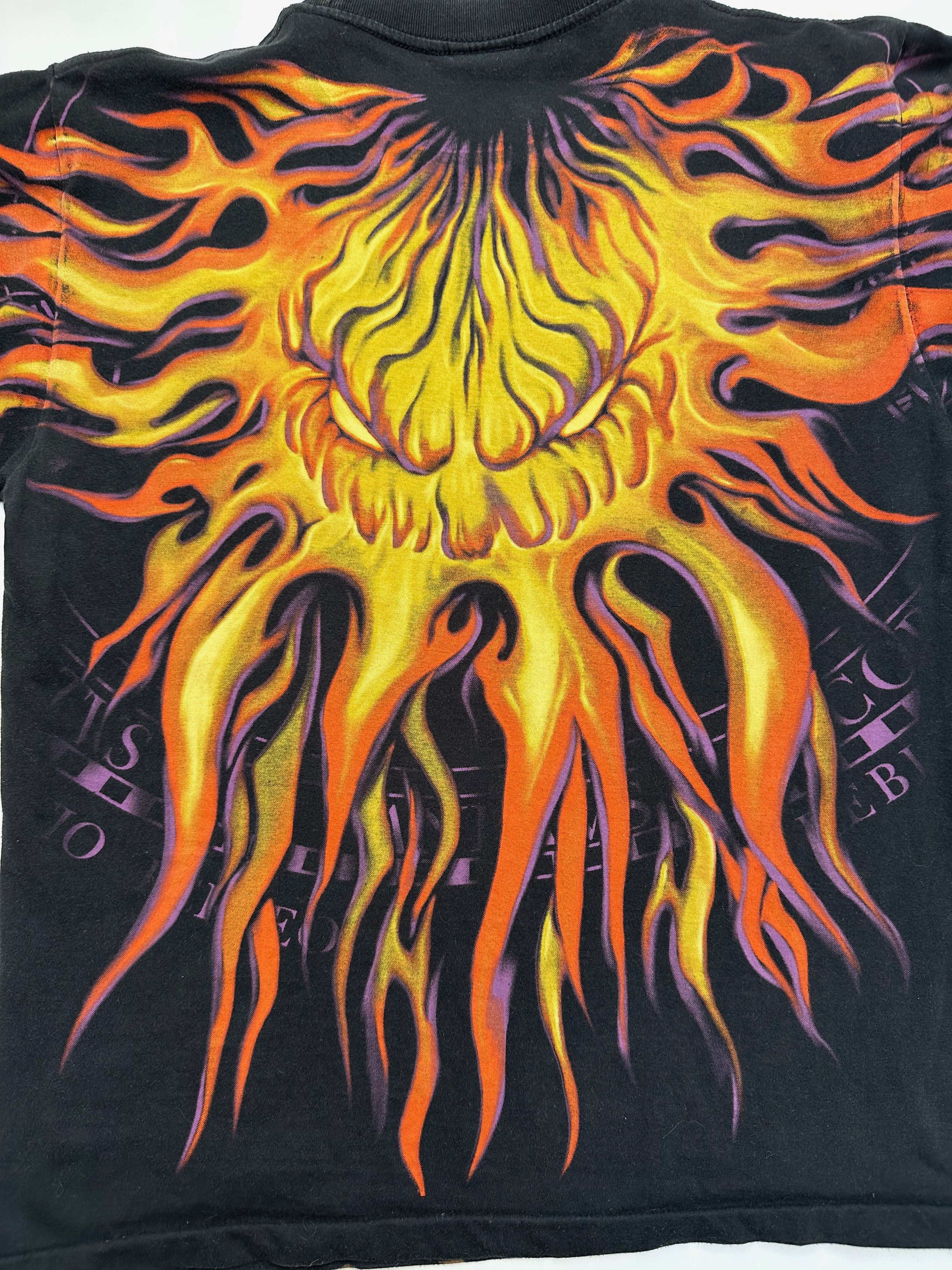Vintage Vintage Rock Eagle Flame fire t shirt faded black over print Size US L / EU 52-54 / 3 - 7 Thumbnail