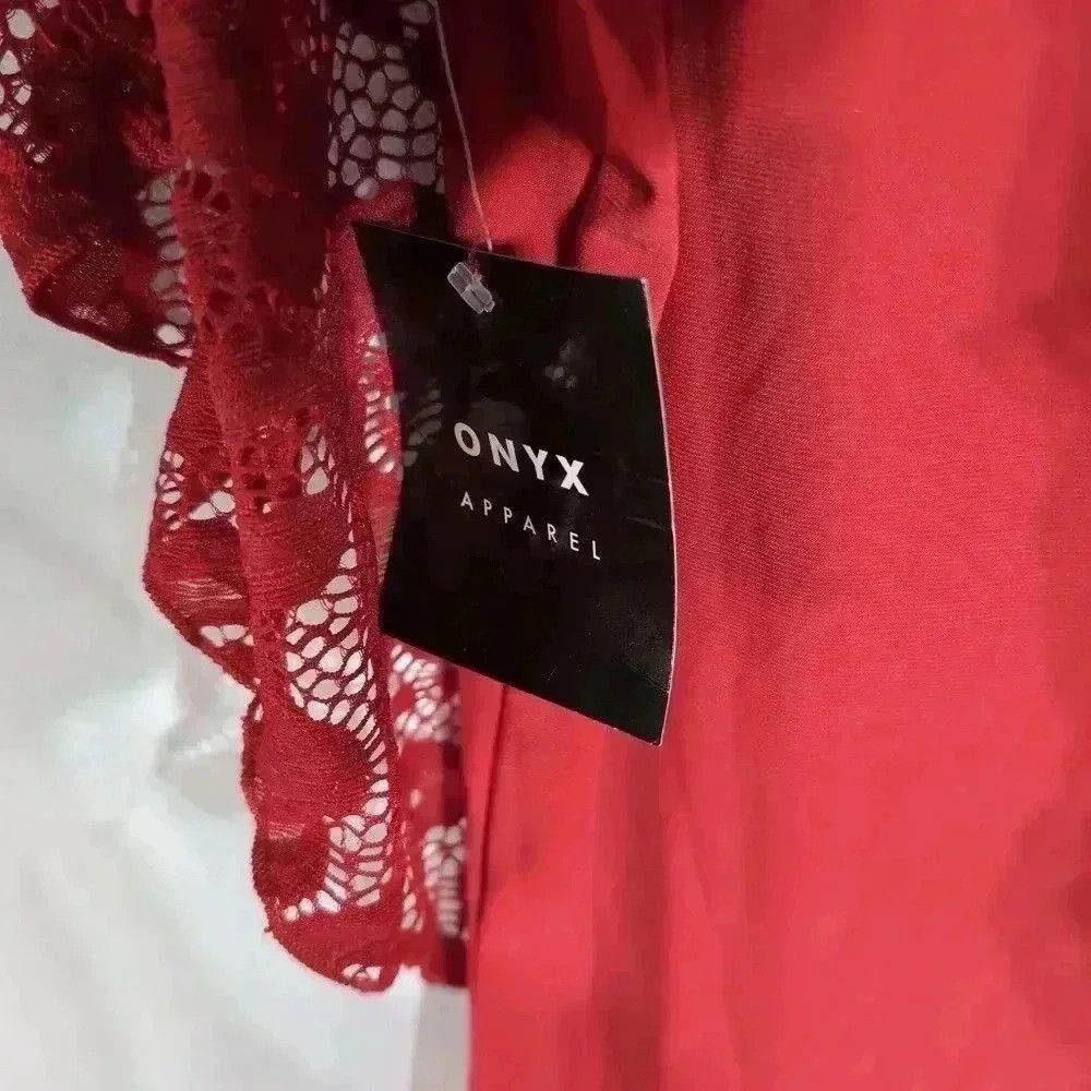 Vintage Onyx Apparel Red Lace Overlay Blouse sz S Pearl look accent Size S / US 4 / IT 40 - 6 Thumbnail