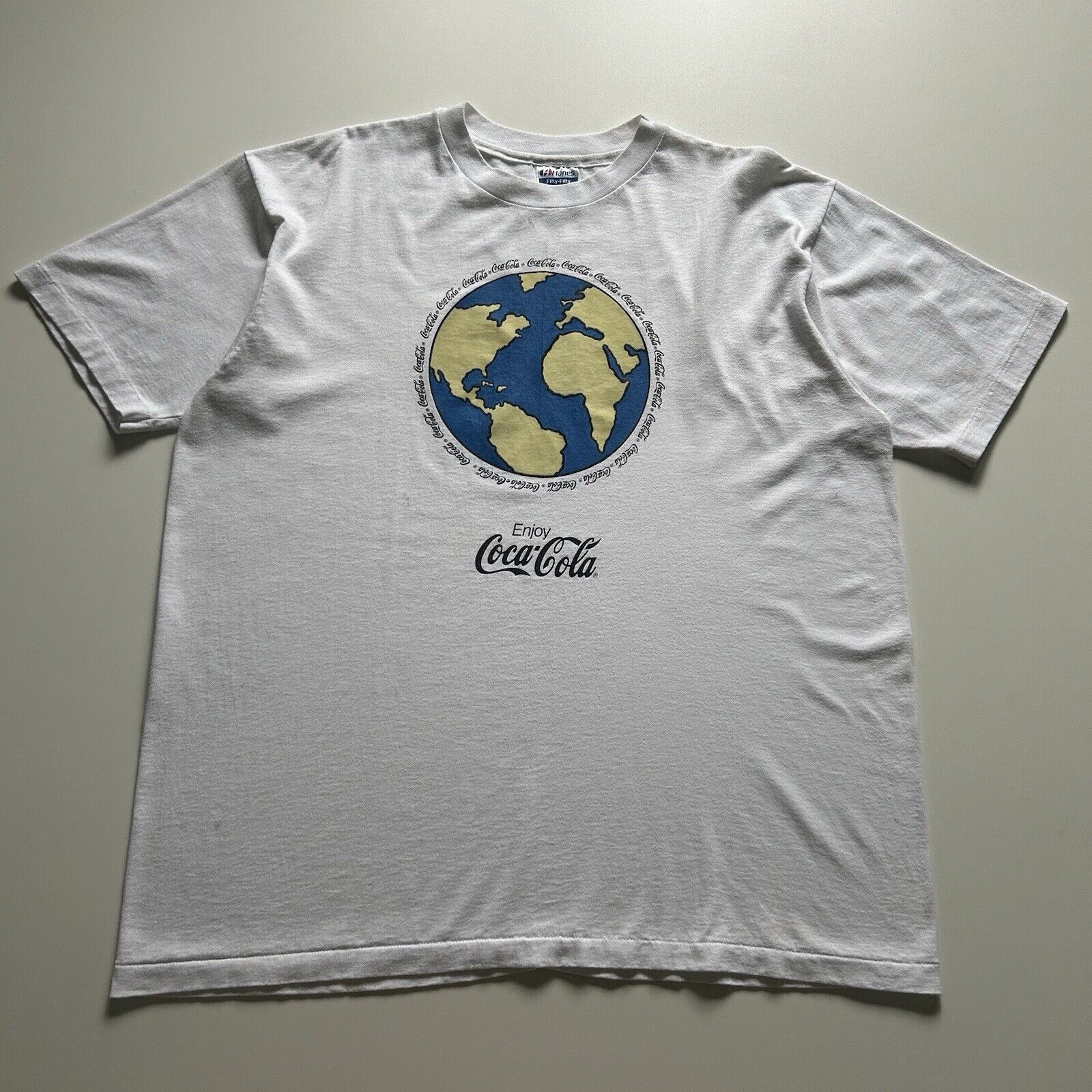 Coca Cola Vintage 90s Coca Cola Coke Earth Art T Shirt XL Made In USA Size US XL / EU 56 / 4 - 1 Thumbnail