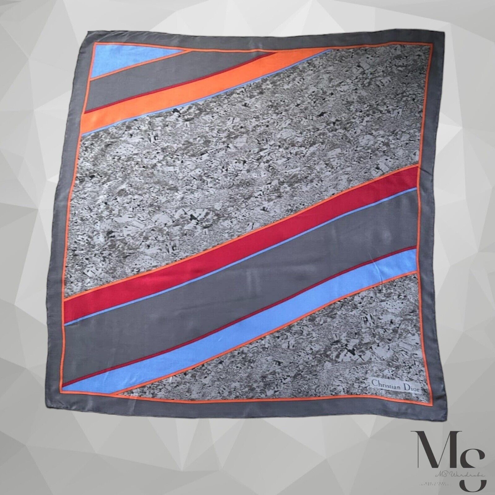Christian Dior Monsieur CHRISTIAN DIOR Gray Geometric Silk Scarf 31’’- 28.8’’ EX CD Size ONE SIZE - 1 Thumbnail