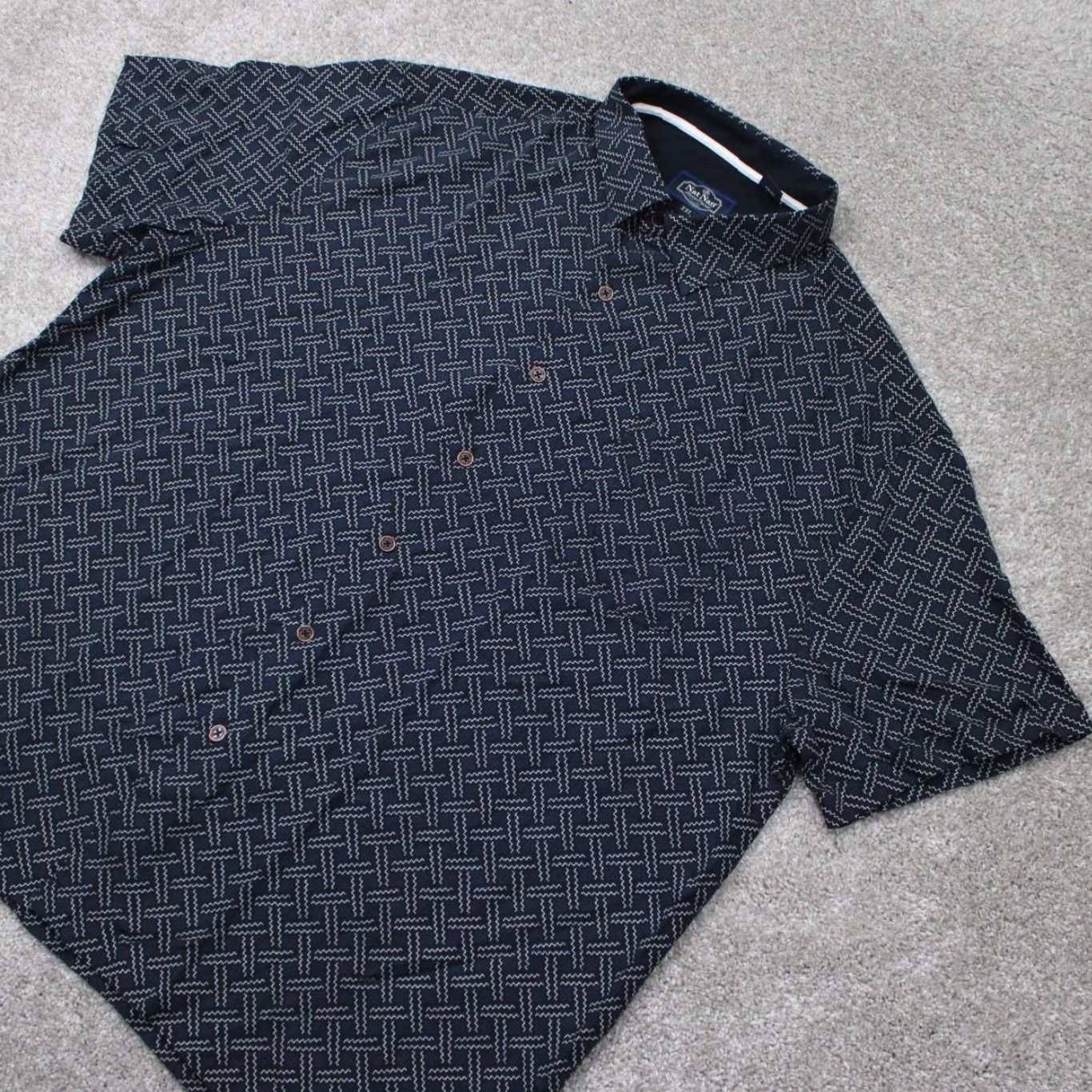 Nat Nast Nat Nast Shirt Mens 2XL XXL Black Geometric Silk/Cotton Short Sleeve Button Up Size US XXL / EU 58 / 5 - 3 Thumbnail