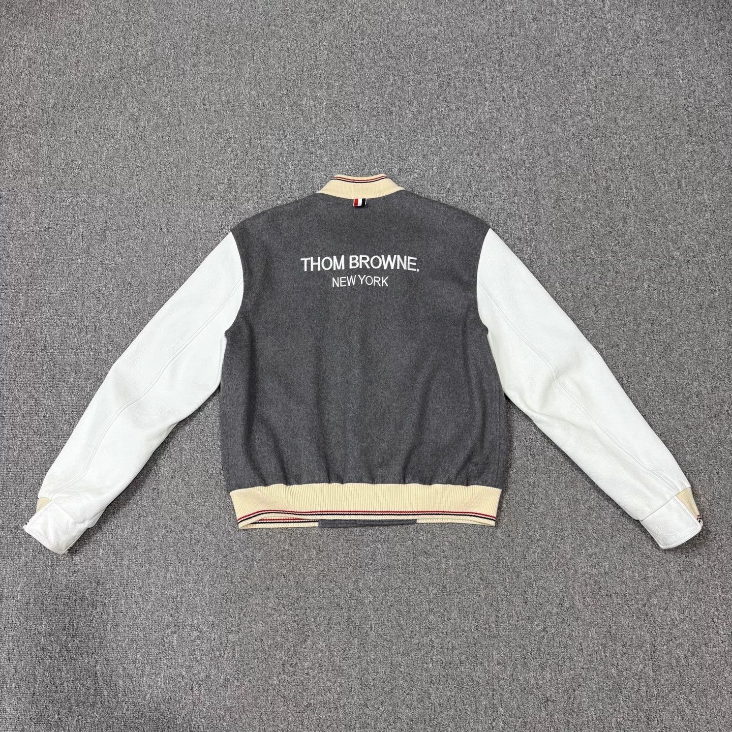 Thom Browne TB gray white leather sleeve panel jacket 1 99 Size US S / EU 44-46 / 1 - 2 Thumbnail