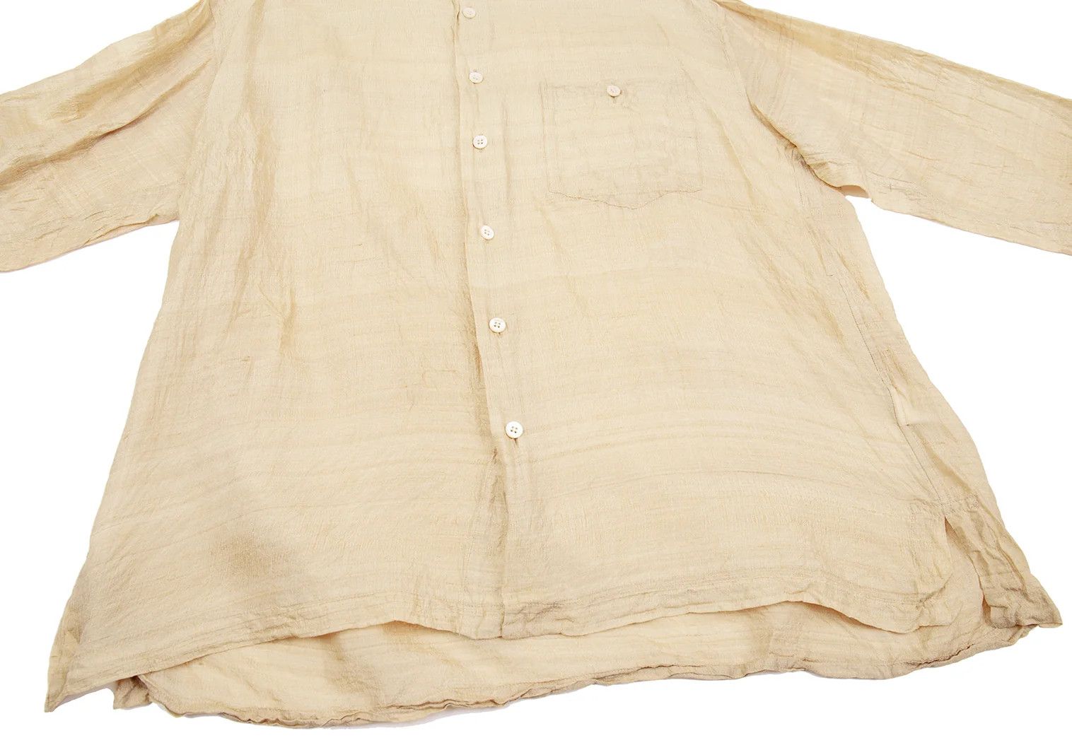 Issey Miyake Silk Mao Collar Shirt in Beige, Size L Size US L / EU 52-54 / 3 - 5 Thumbnail