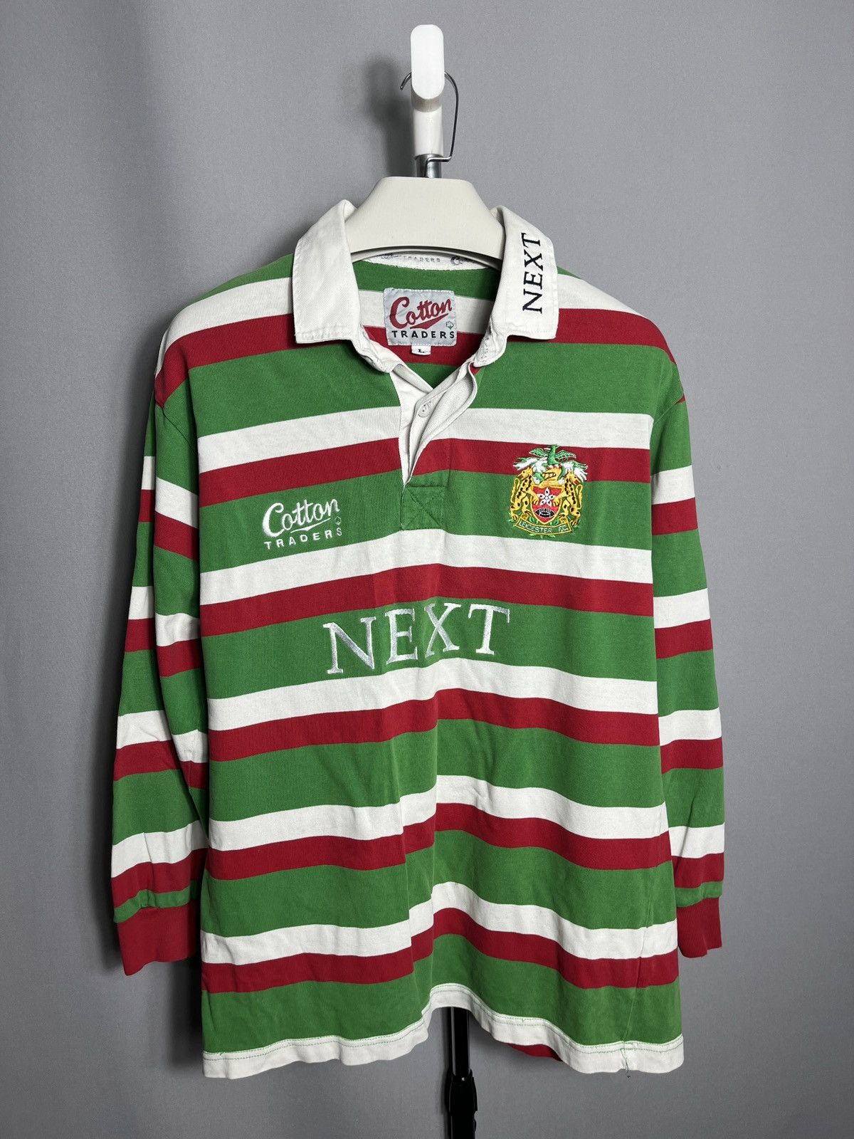 Maillot De Rugby Leicester Tigers Vintage 2005/2006 - Marque Cotton Traders - Taille XL, Vert, Manches Longues - Occasion En Bon état