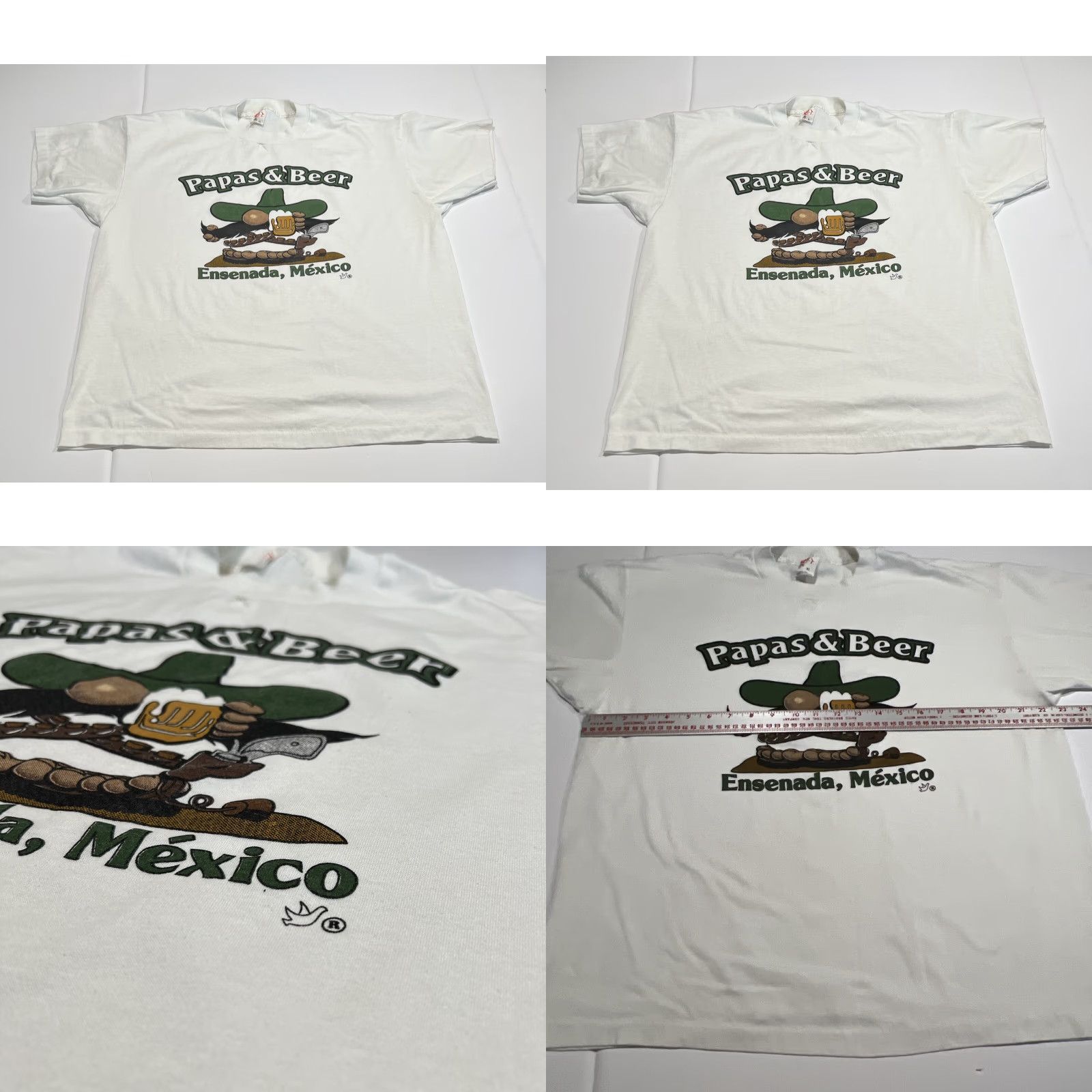 Vintage VINTAGE Papas & Beer Esenada Mexico Shirt XL White 1990s Single Stitch Graphic Tee Mens Womens Hanes TeeJoys Brand Tee Joys Size US XL / EU 56 / 4 - 8 Thumbnail